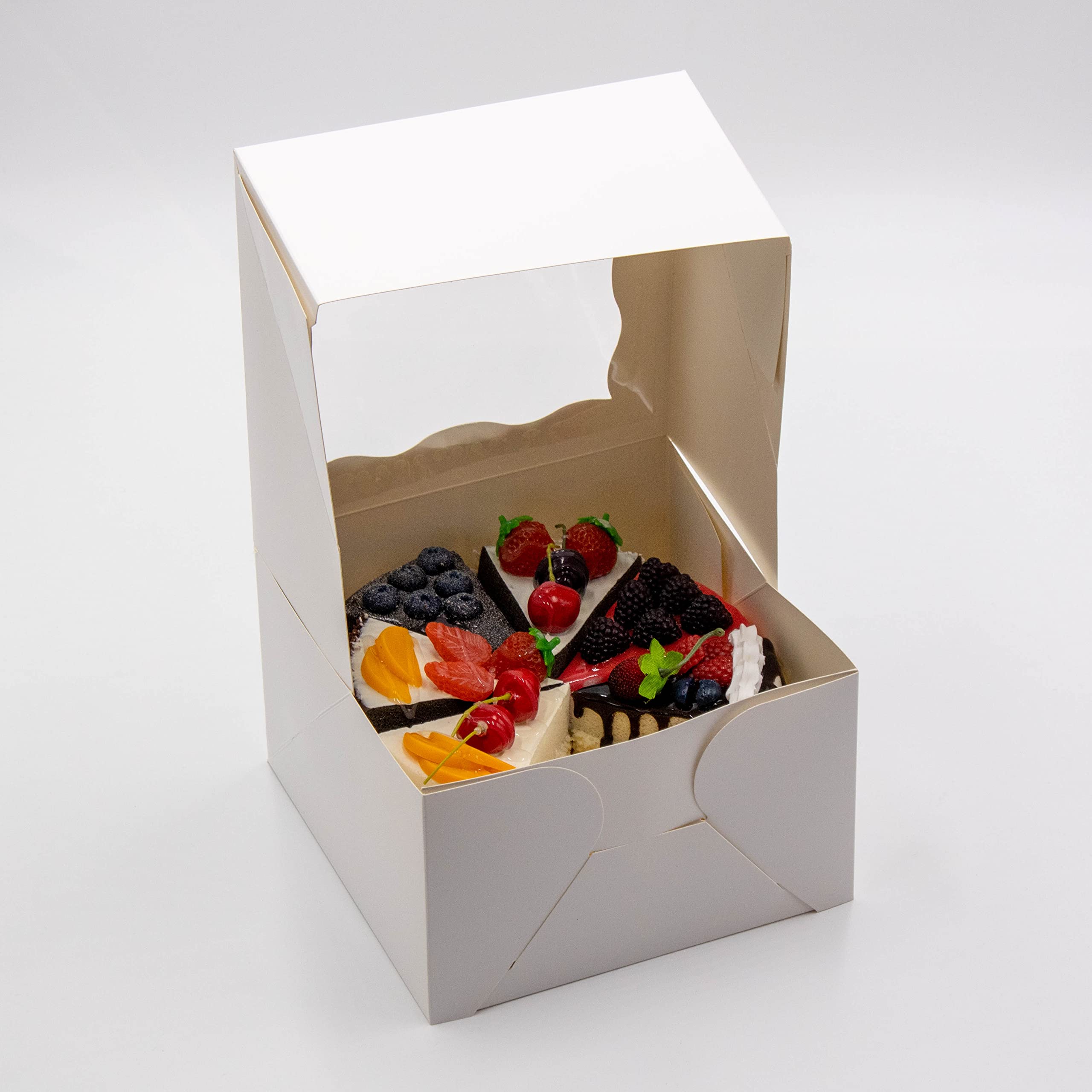 Green Harvest 8''X8''X5'' White Cake Box With Window And Gold Cake Board Combo 12 Sets 24 Pcs