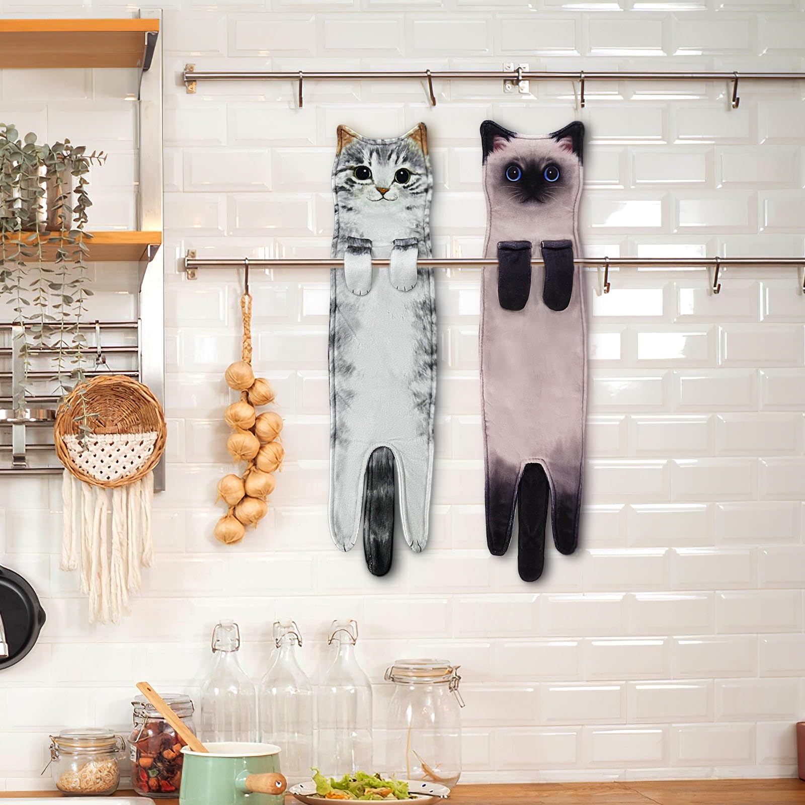 Infaccial Funny Cat Hand Towel for Kitchen and Bathroom Decorative Hanging Cat Towels for Cat Lovers Christmas Cat Gifts for Women(Grey Cat)