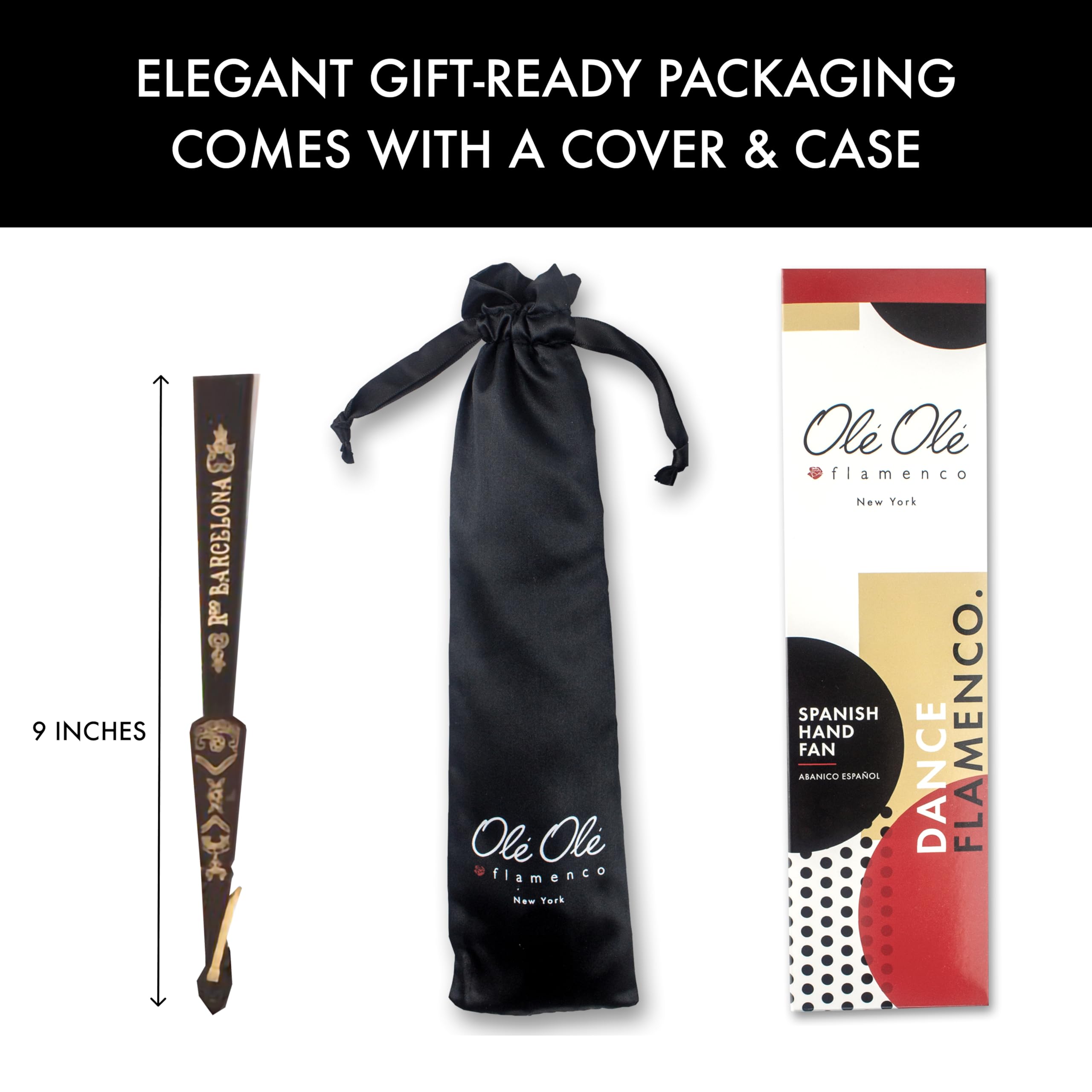 Ole Ole Flamenco Spanish Hand Fan from Barcelona - Flamenco Fan - Authentic Folding Fan - Spanish Hand Fans for Women, Dance, So