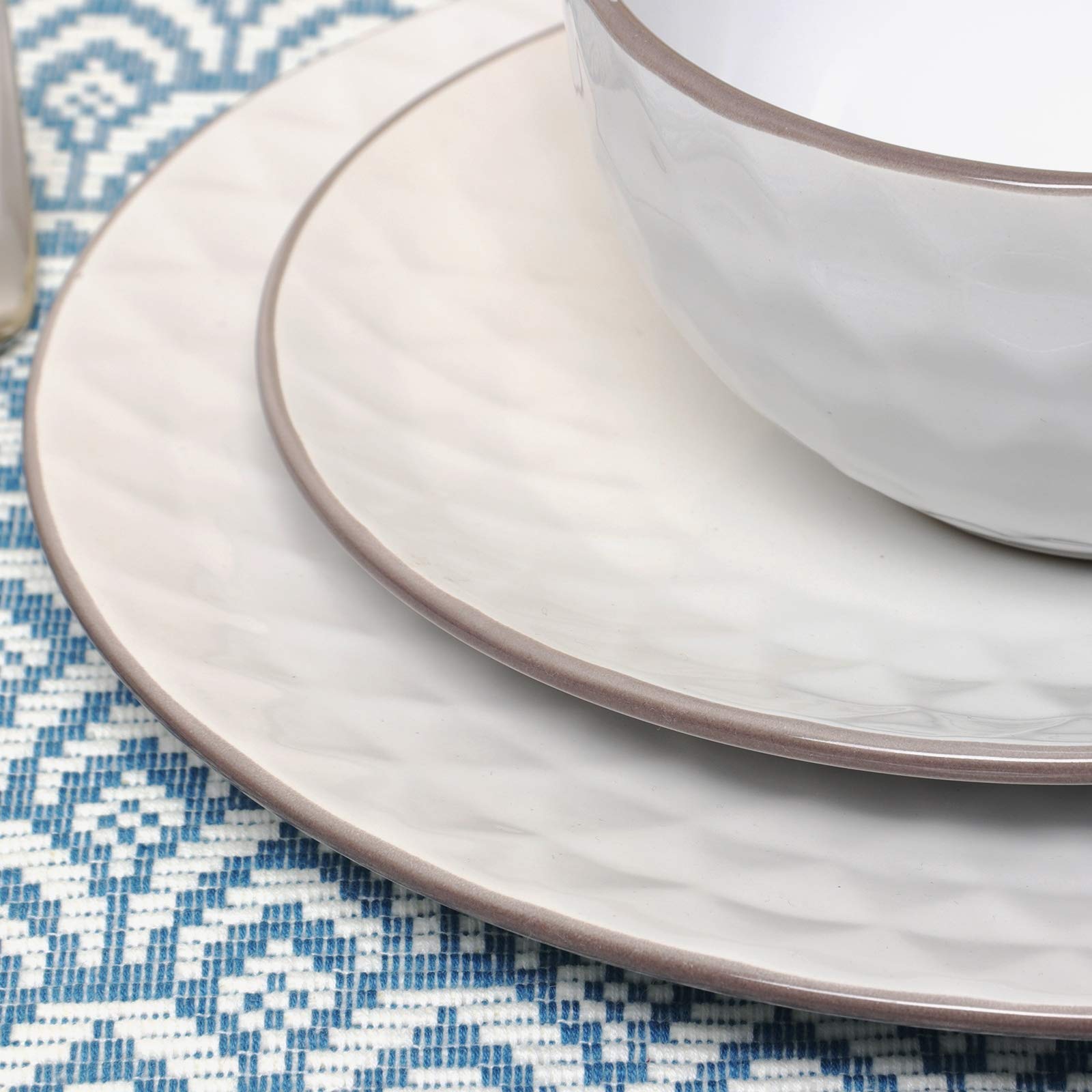 Elama Round Stoneware Pearl Collection Dinnerware Dish Set, 16 Piece, White
