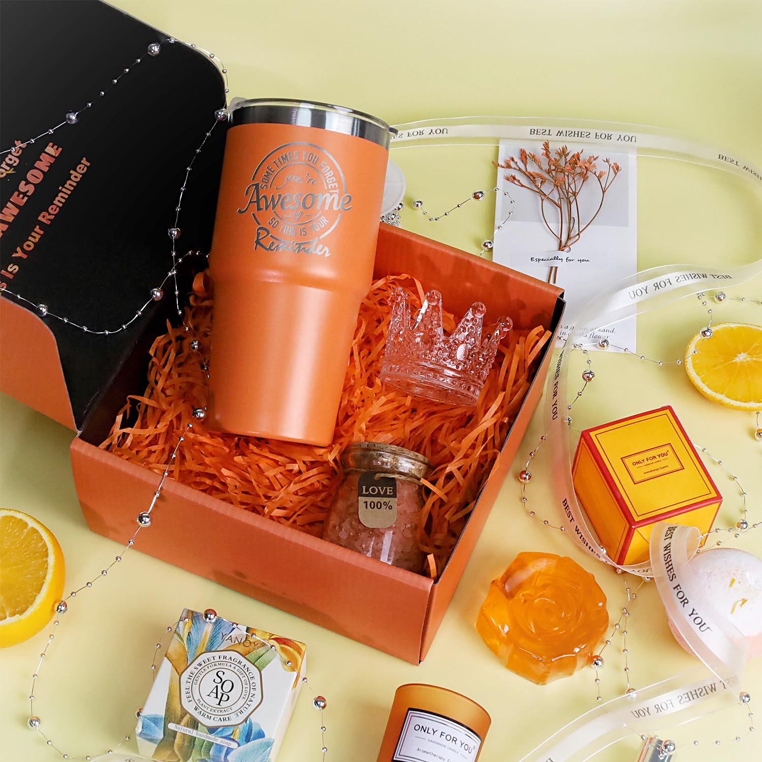 youlifafa Lavender Spa Gift Basket Set - Large Orange Gift Box for Women, Mom, Wife, Girlfriend - Perfect for Mother's Day, Birthdays, Christmas