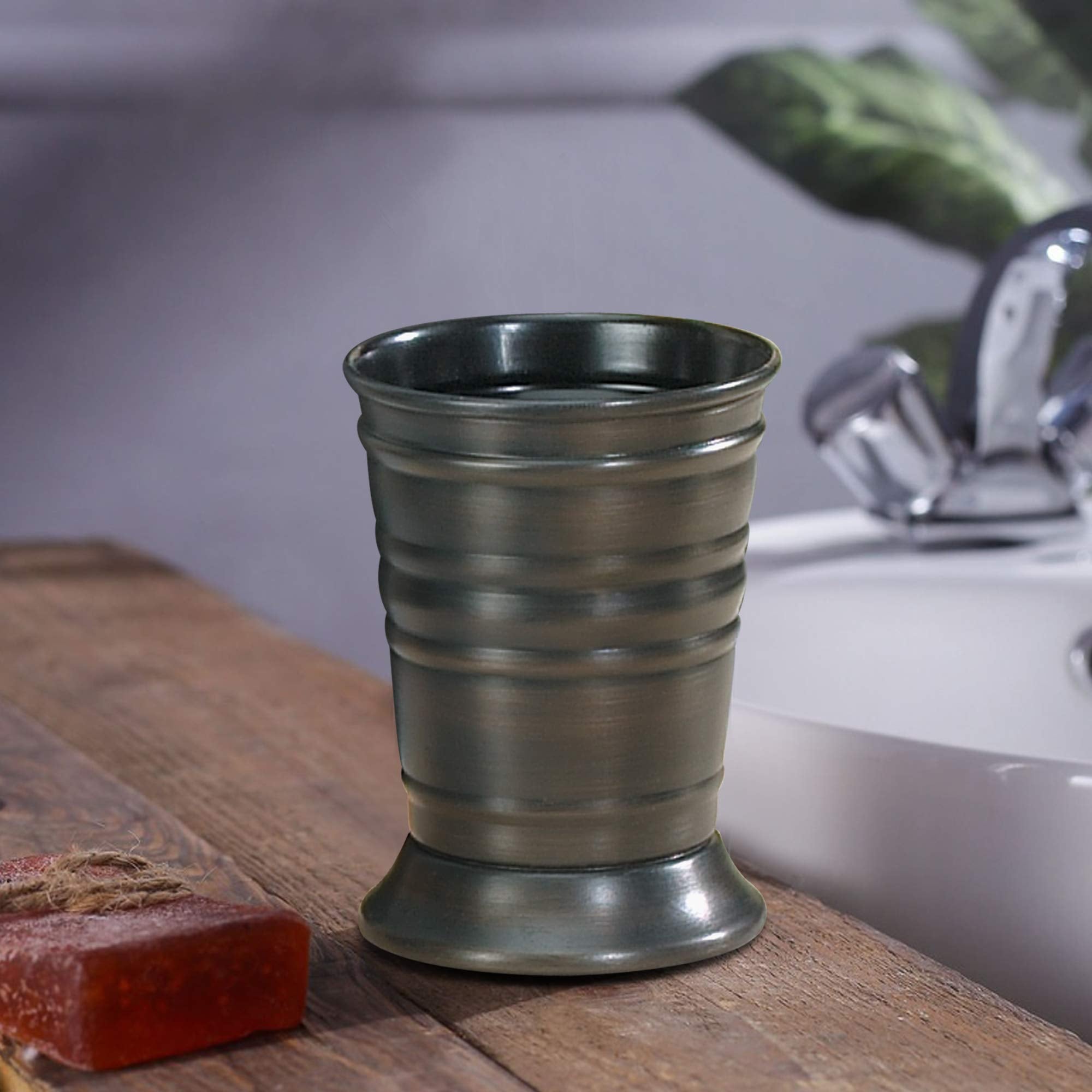 Nu Steel Bogart Metal Tumbler, Makeup Brush Holder And Toothbrush Cup For Bathroom, Countertop, Desk, Dorm, College, And Vanity-