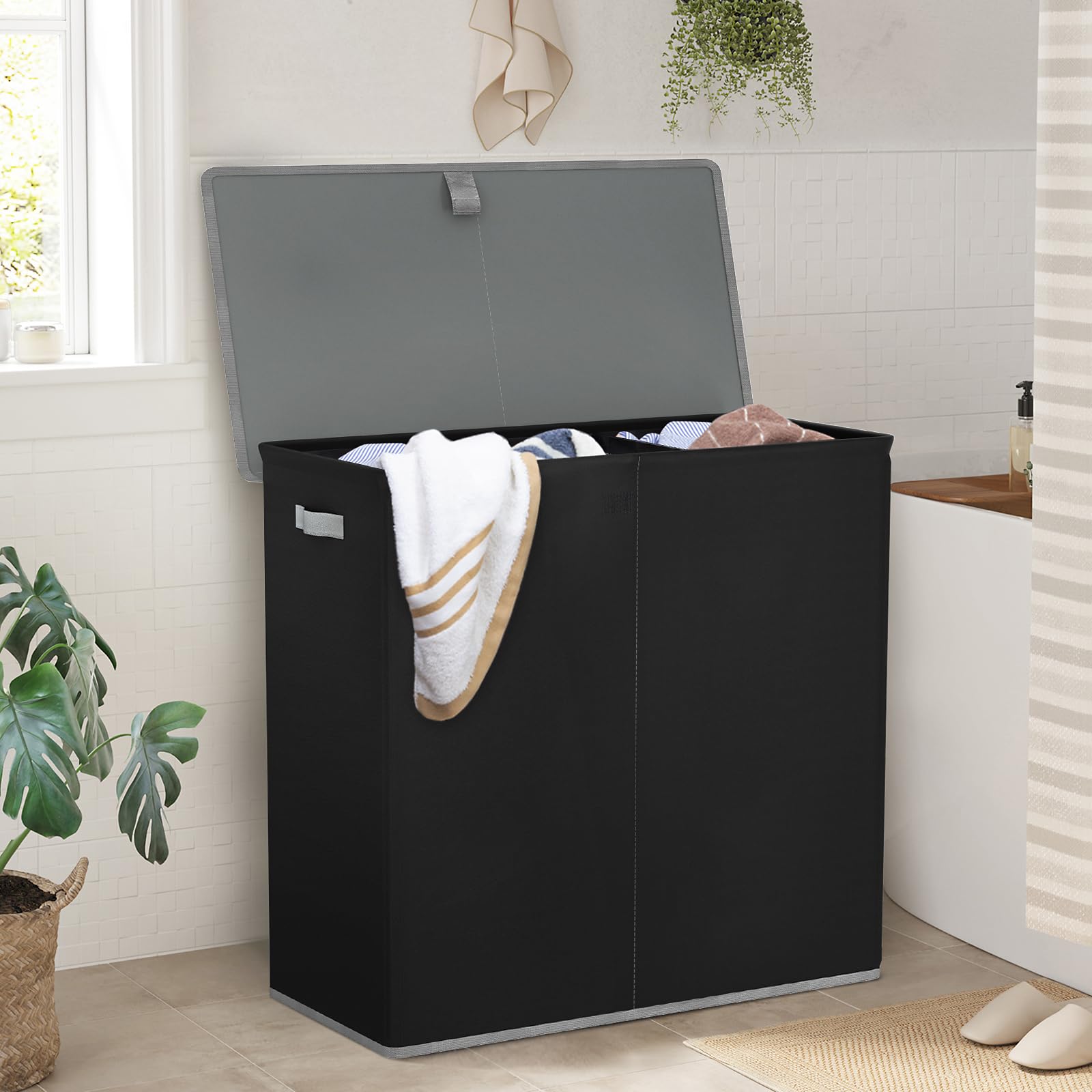 Wowlive Laundry Hamper With Lid,180L Large Laundry Basket 3 Section With Removable Washing Bags,Collapsible Waterproof Dirty Clo