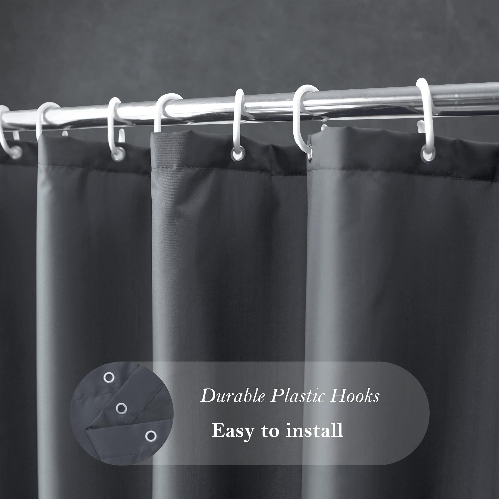 Aoohome Fabric Shower Curtain 54 Width X 72 Height Inch, Solid Color Bath Curtain With Hooks For Hotel, Water Repellent, Dark Gr