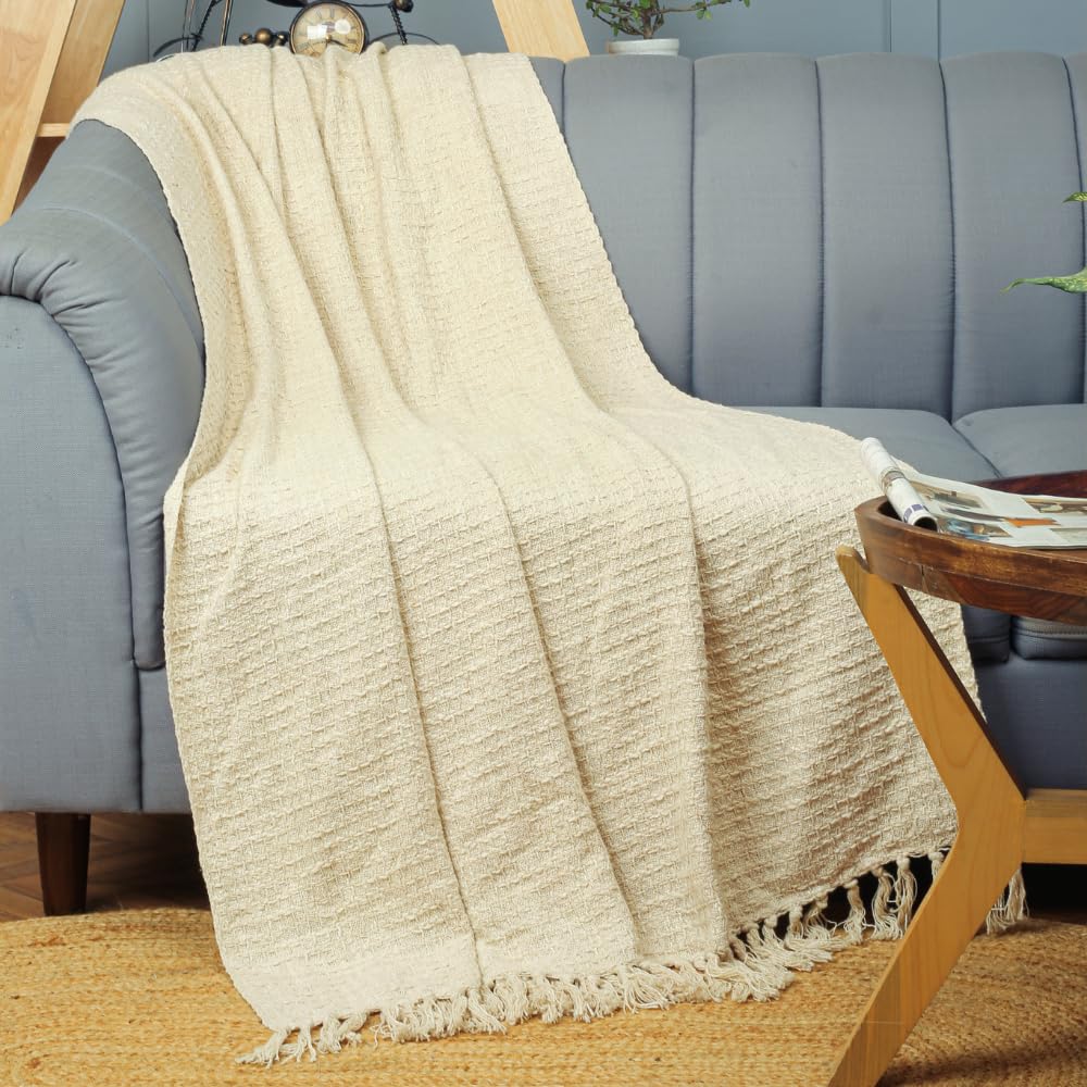 Homadorn Waffle 100% Cotton Throw Blanket | Throw For Living Room, Sofa, Bed, Chair, Picnic & Used For Gift | | 152X127 Cms Cott