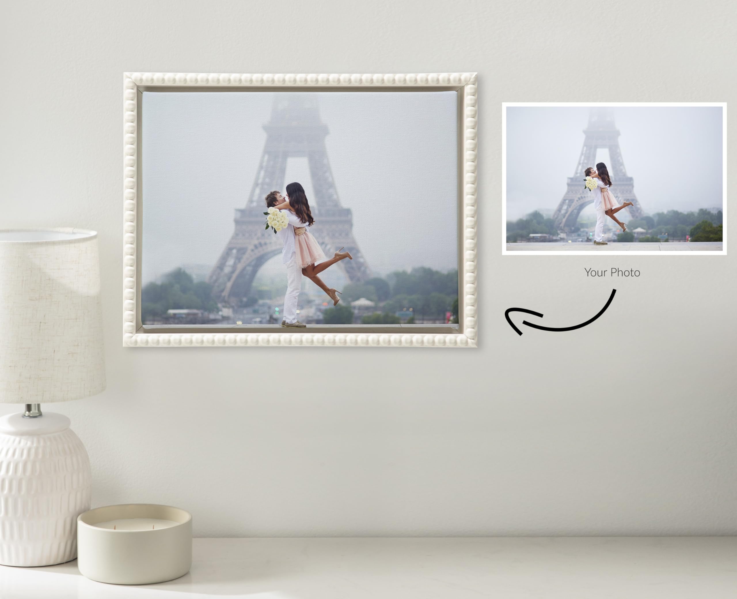 Kate And Laurel Custom Printed Framed Canvas Wall Art, 13X10 Beaded Beaded White, Sylvie Personal Canvas Print With Your Photos