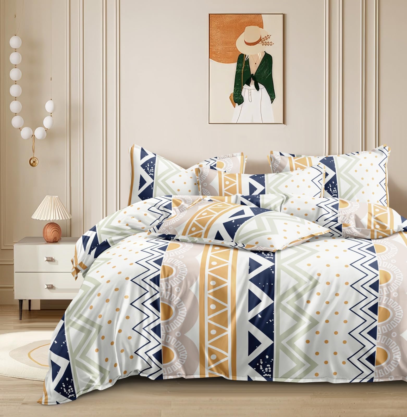 The Home Style 300 Tc Cotton Feel Glace Cotton Elastic Fitted Printed King Size Double Bed Bedsheet With 2 Pillow Cover Fits Upt