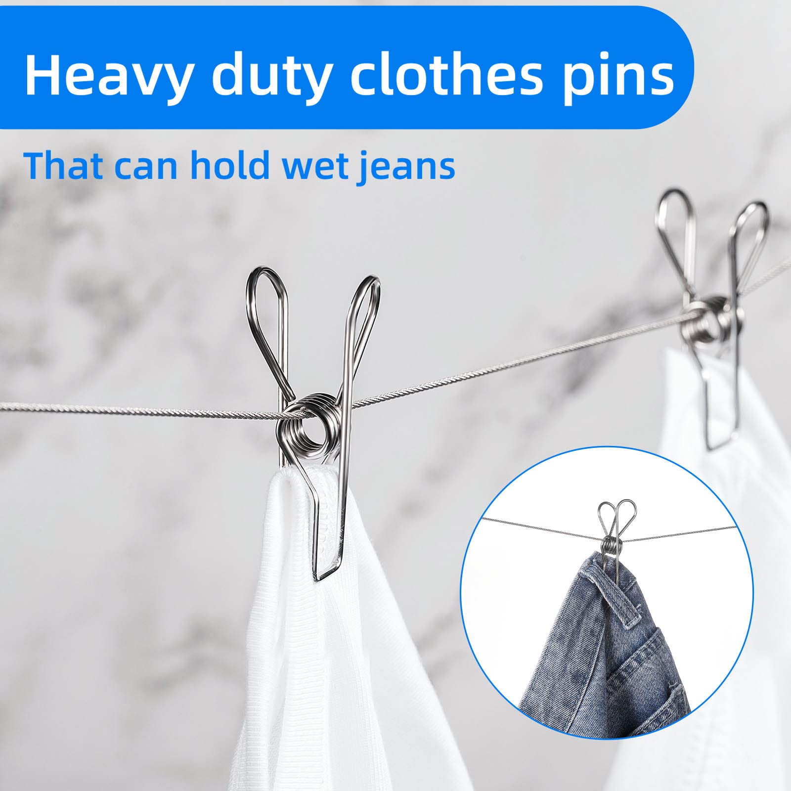 40 Pack Wire Clothes Pins Heavy Duty Outdoor, Stainless Steel Clothespins For Hanging Clothes, Metal Clothes Pegs, Clothing Clip