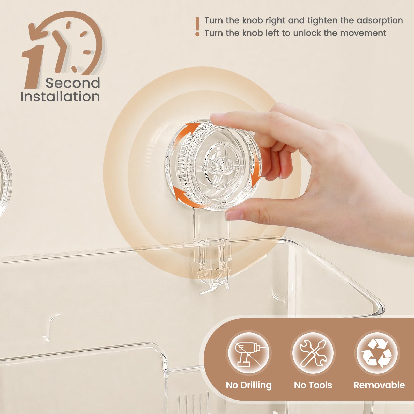 Luxear 4 Packs Shower Caddy Suction Cup Clear White - Shower Shelf+Soap Dish+Suction Hooks - 1 Second Installation No-Drilling R
