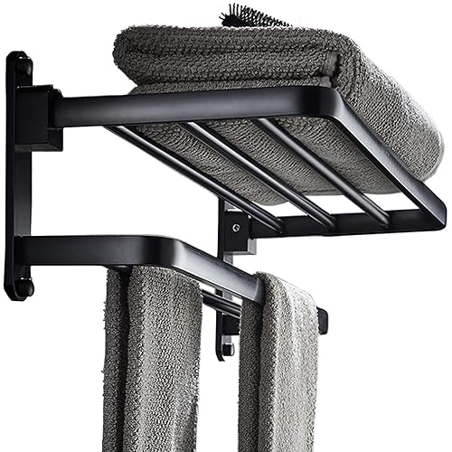 Bozwell Bathroom Lavatory Towel Rack With Two Towel Bars,24-Inch Towel Holder With Shelf Bz205-A (Matte Black)