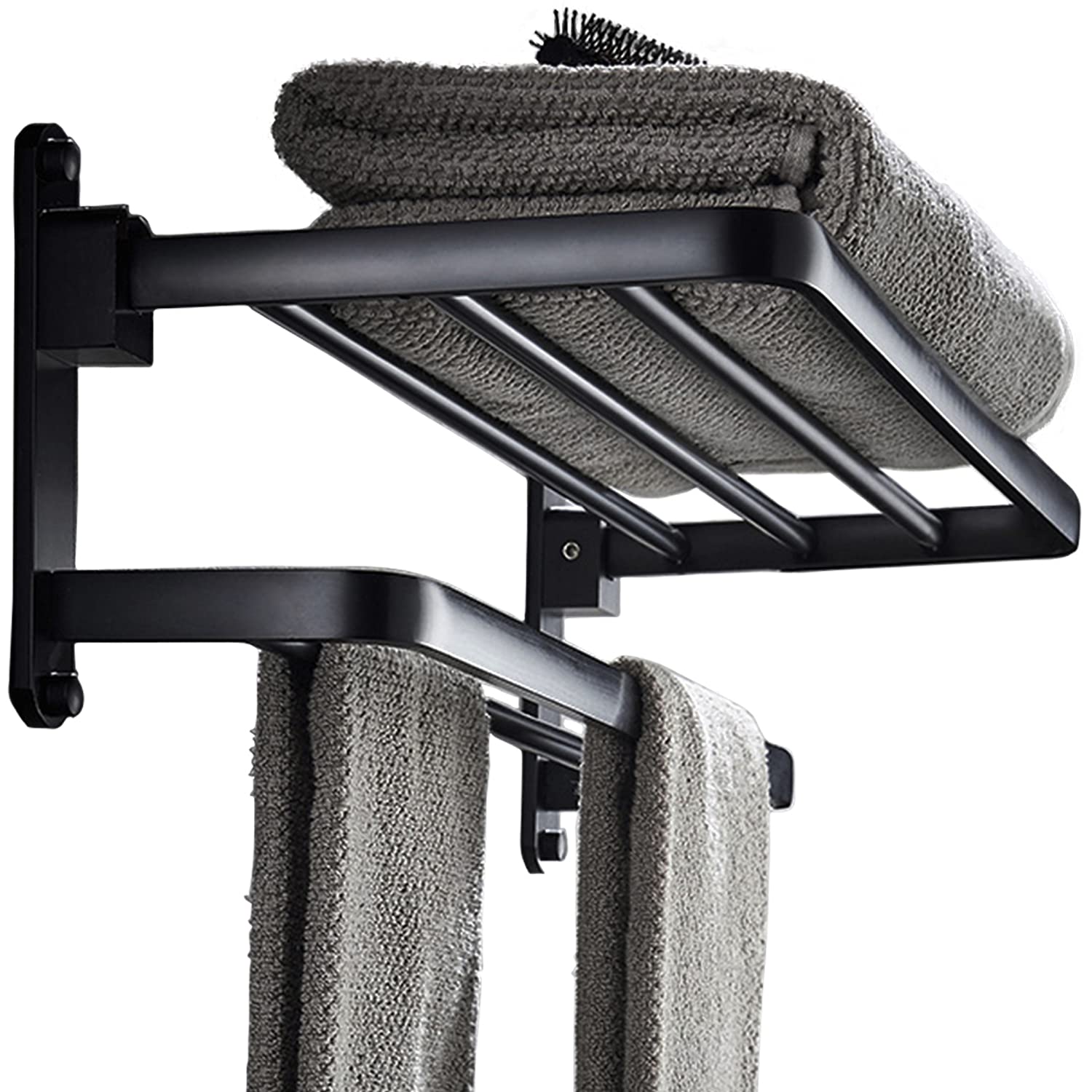 Bozwell Bathroom Lavatory Towel Rack With Two Towel Bars,20-Inch Towel Holder With Shelf Bz105-A (Matte Black)