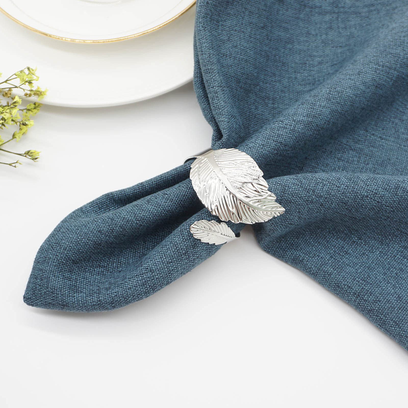 Utalek Silver Leaf Napkin Rings Set Of 6, Leaves Napkin Rings For Table Setting, Metal Leaf Napkin Holder Rings For Holiday Part