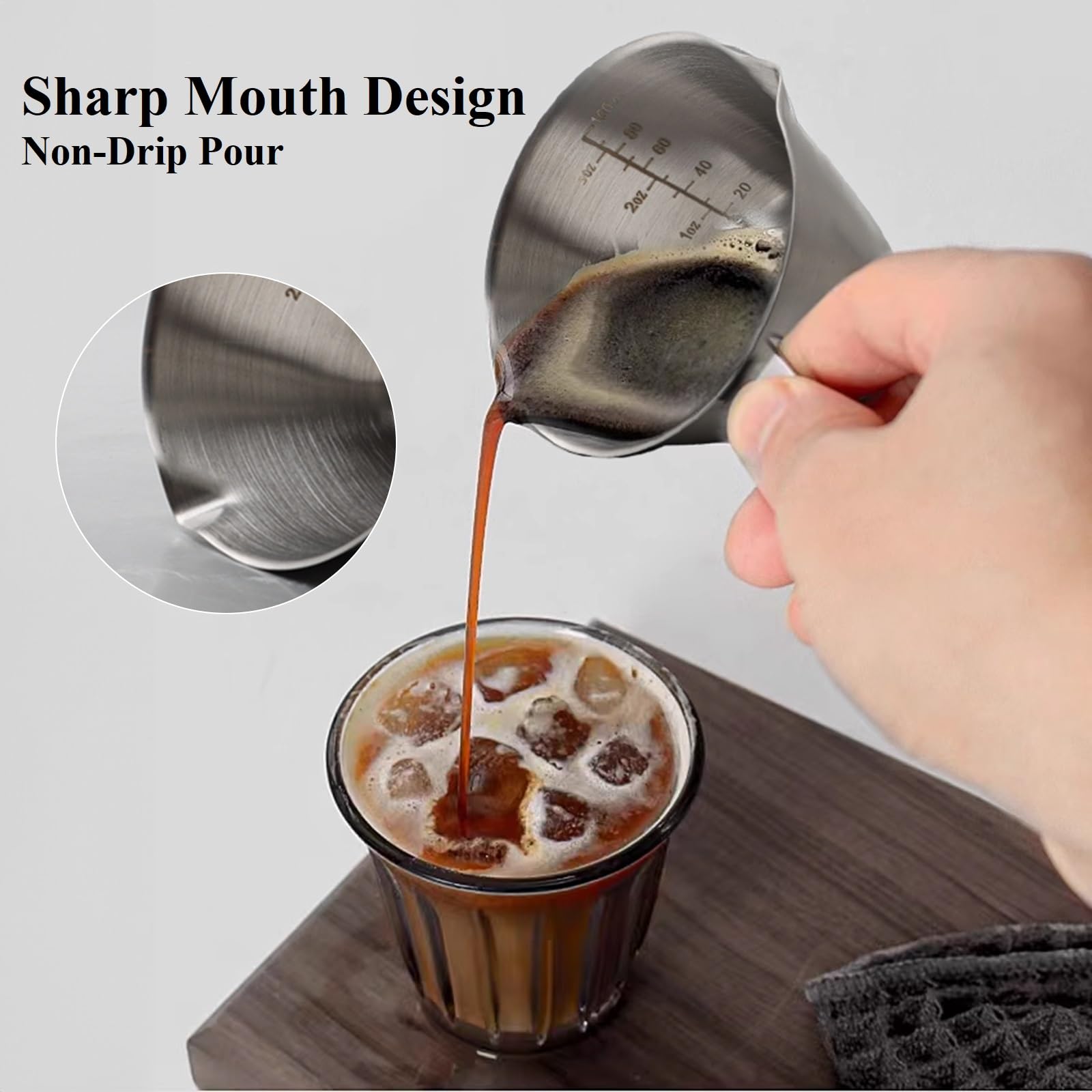 Espresso Measuring Cup, Expresso Shots Cup With Double Spouts, Stainless Steel Espresso Pouring Cup With 1 Oz/ 1.5 Oz/ 2 Oz/ 2.5