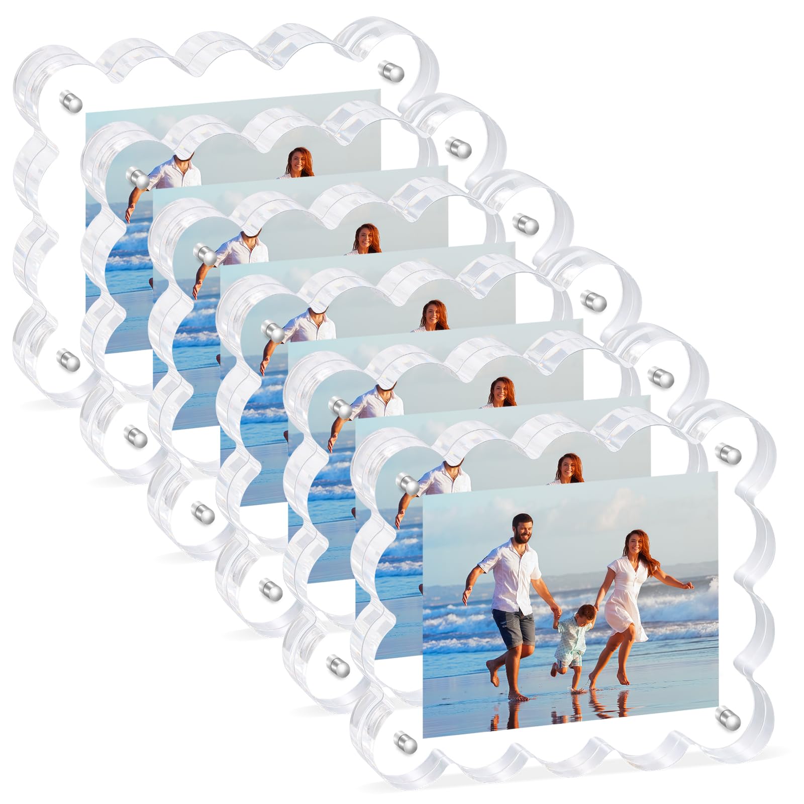 Novacrylion 6Pack Magnetic Acrylic Picture Frames 2  3 Inch - Scalloped Glass Frame with 10+10mm Thick Block, Double Sided Clear