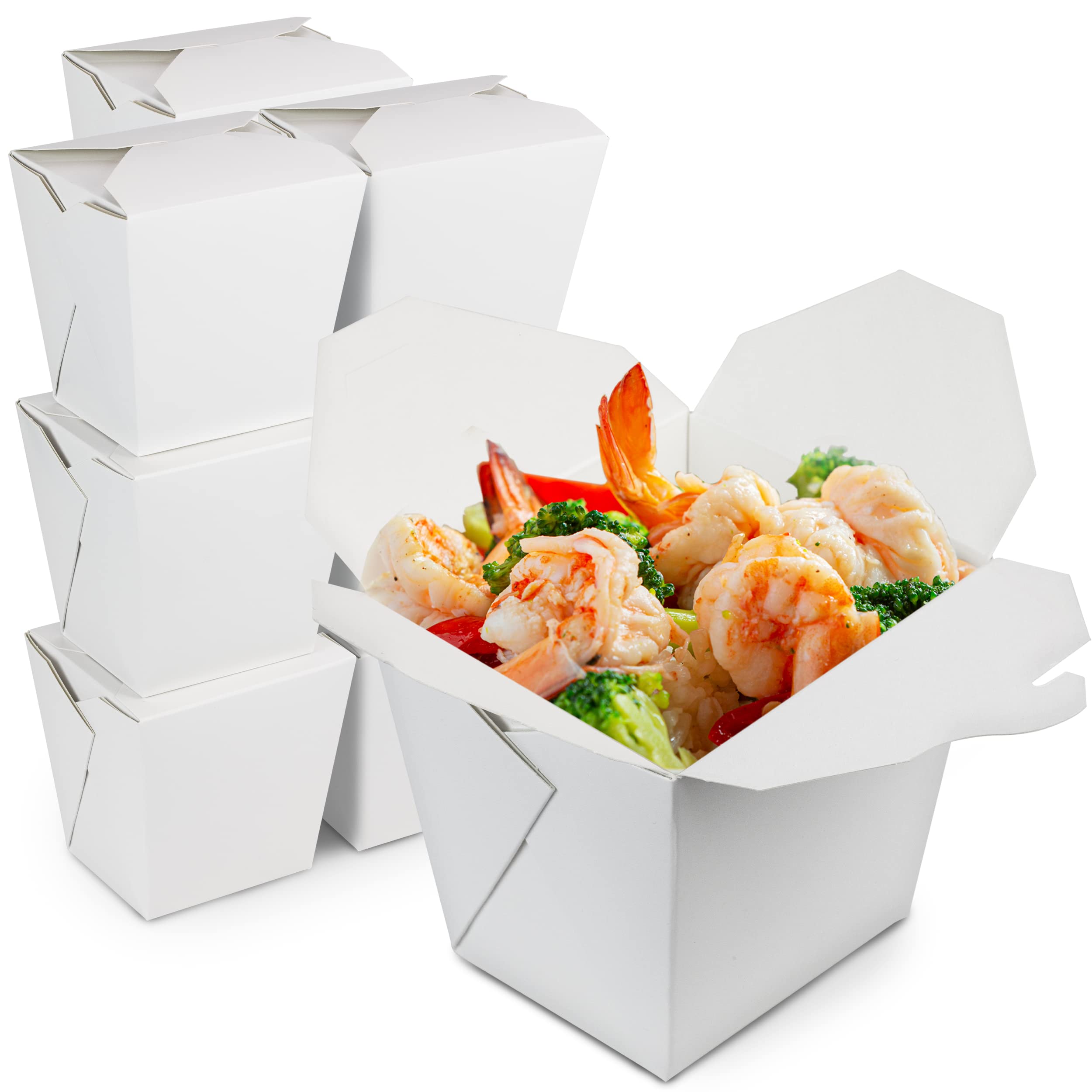 Fit Meal Prep 50 Pack 26 oz 4 x 3 Rectangle Paper Chinese Take Out Food Containers, Plain White Half Quart Chinese Asian To Go B