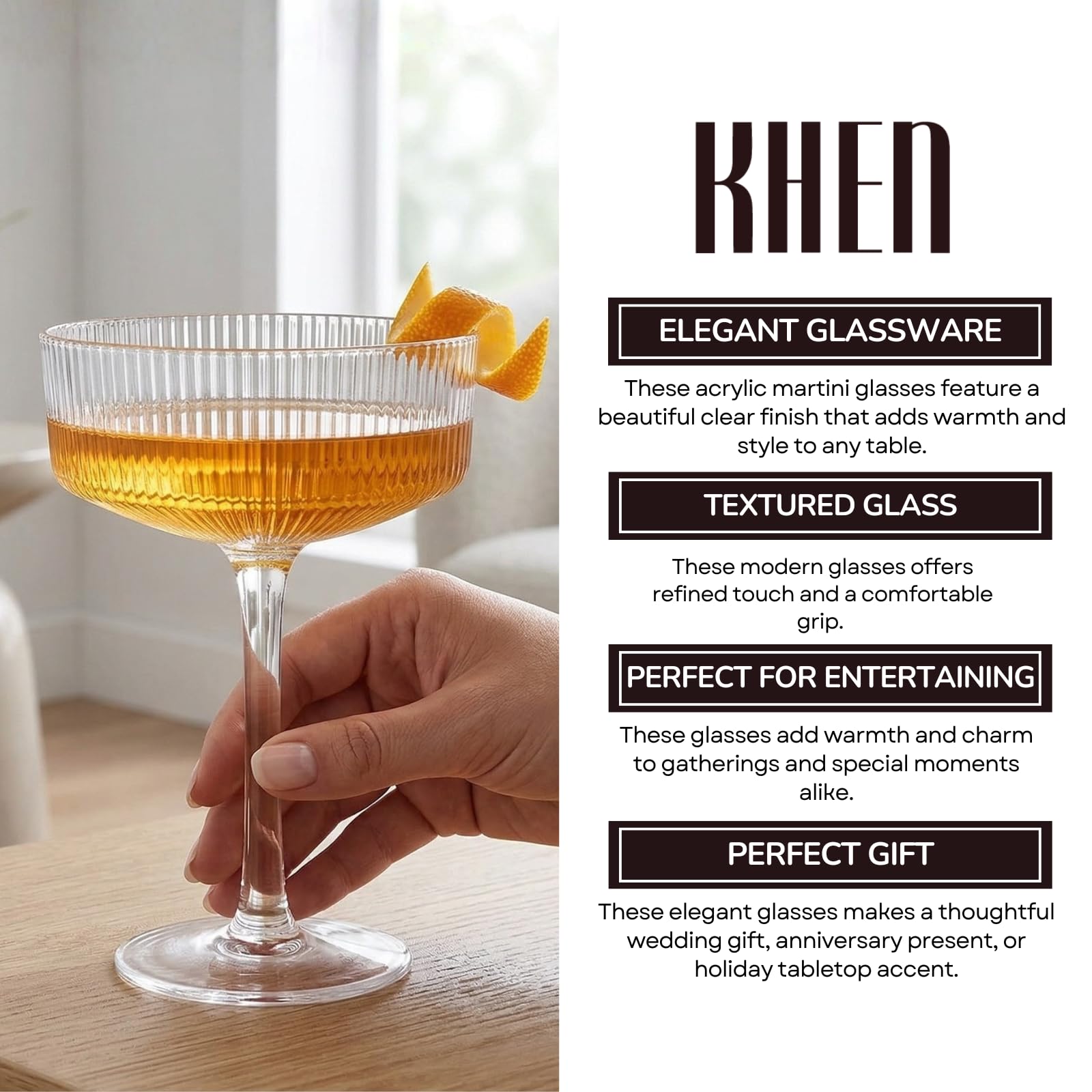 Barcelona Acrylic Champagne Coupe Cocktail Glassware, Set of 4