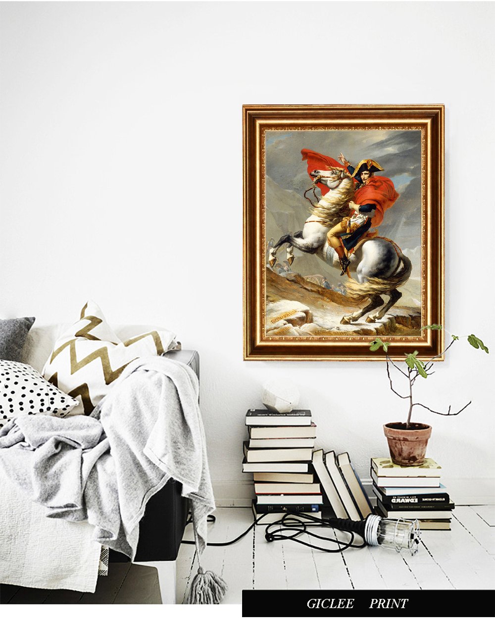 Eliteart- Napoleon Crossing The Alps By Jacques-Louis David Oil Painting Reproduction Giclee Wall Art Canvas Prints-Framed Size: