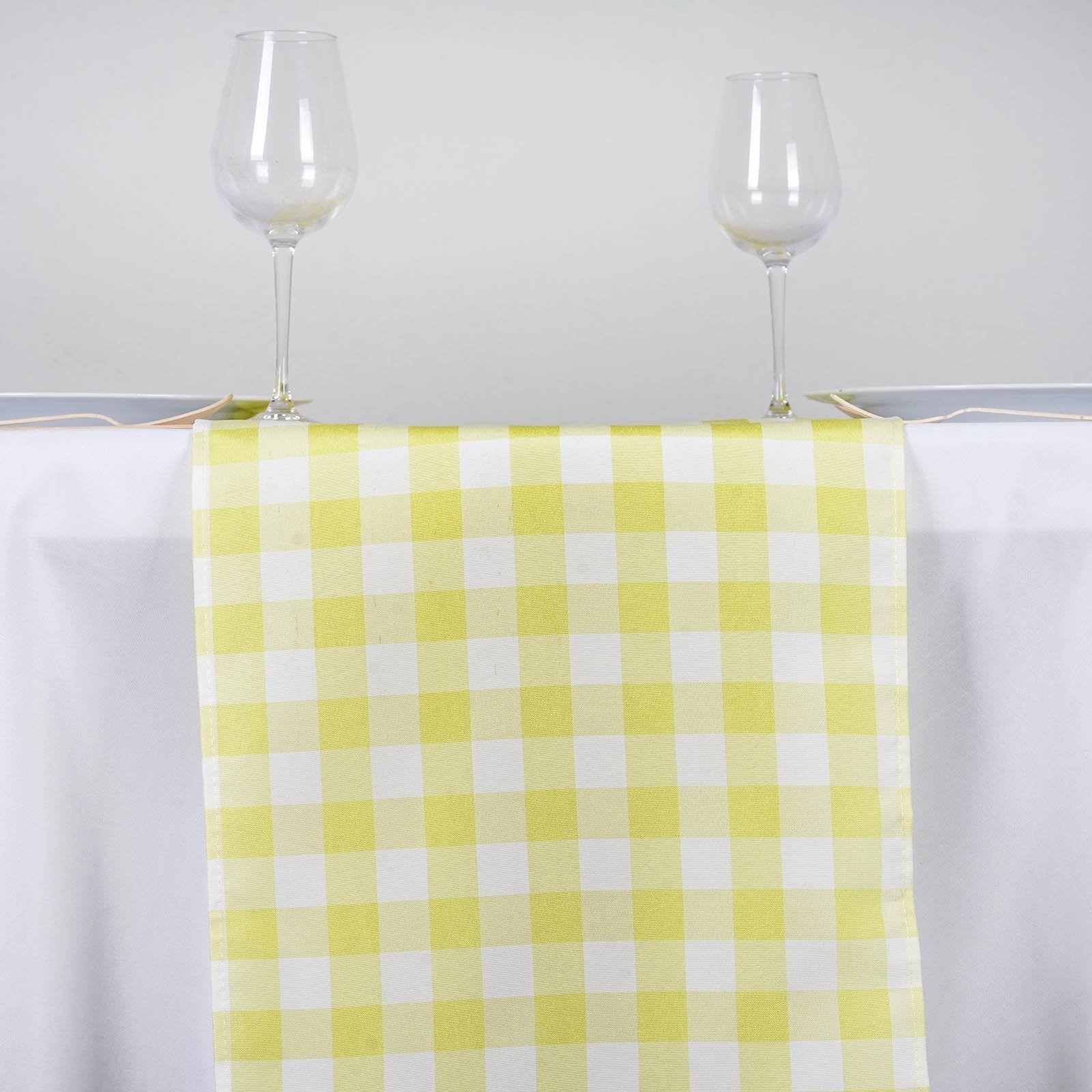 Balsacircle 14 X 108-Inch Yellow Gingham Checkered Table Top Runner - Wedding Party Event Reception Occasions Linens Decorations
