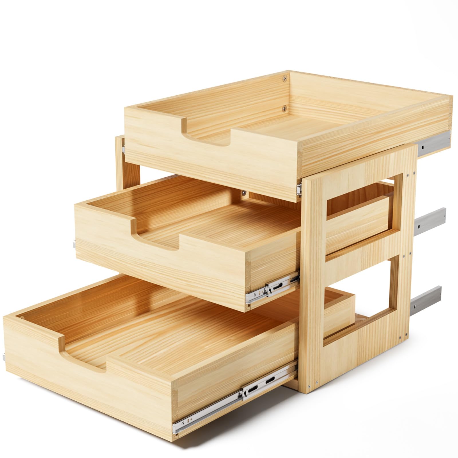 Gsskny Pull Out Cabinet Organizer, 20W21D Sliding Drawers for Cabinets, 3 Tier Soft Close Slide Out Wooden Pull out Drawer