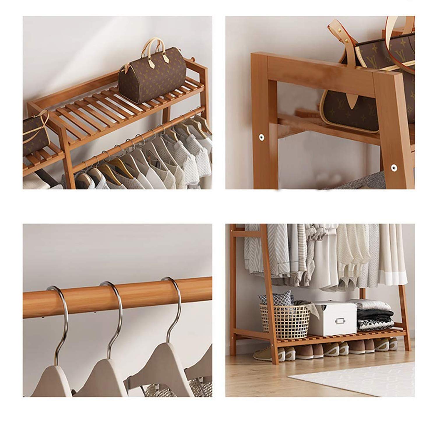 Leopax Bamboo Coat/Clothing/Garment Rack/Freestanding Storage Shelf With 5-Tier Shelf (130 X 40 X 140Cm, Natural)