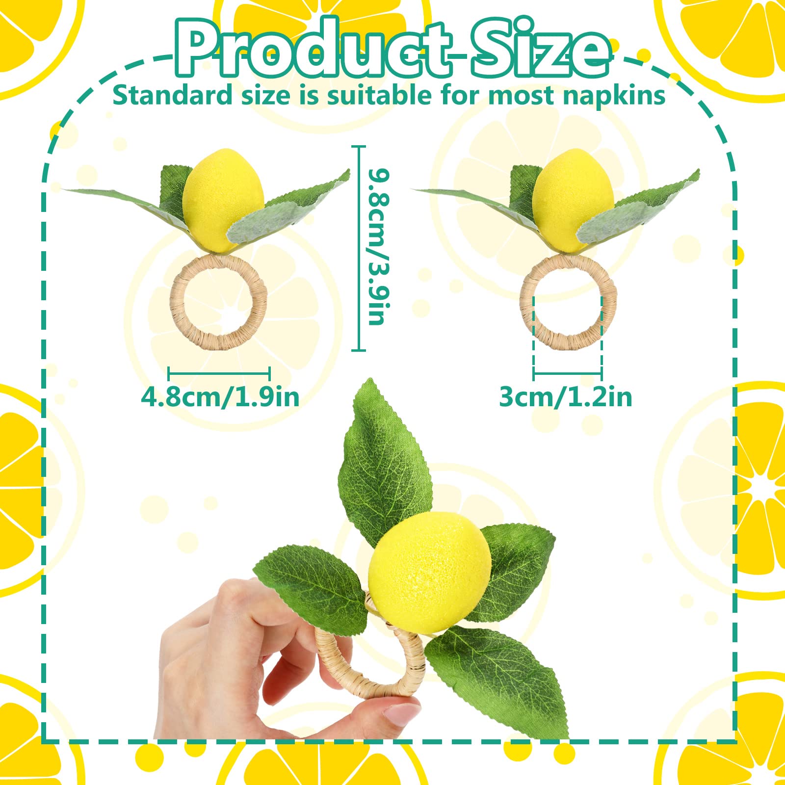 Whaline 15Pcs Lemon Napkin Rings Faux Lemon Napkin Holder Rustic Farmhouse Lemon Vine Leaf Napkin Rings Yellow Summer Fruit Serv