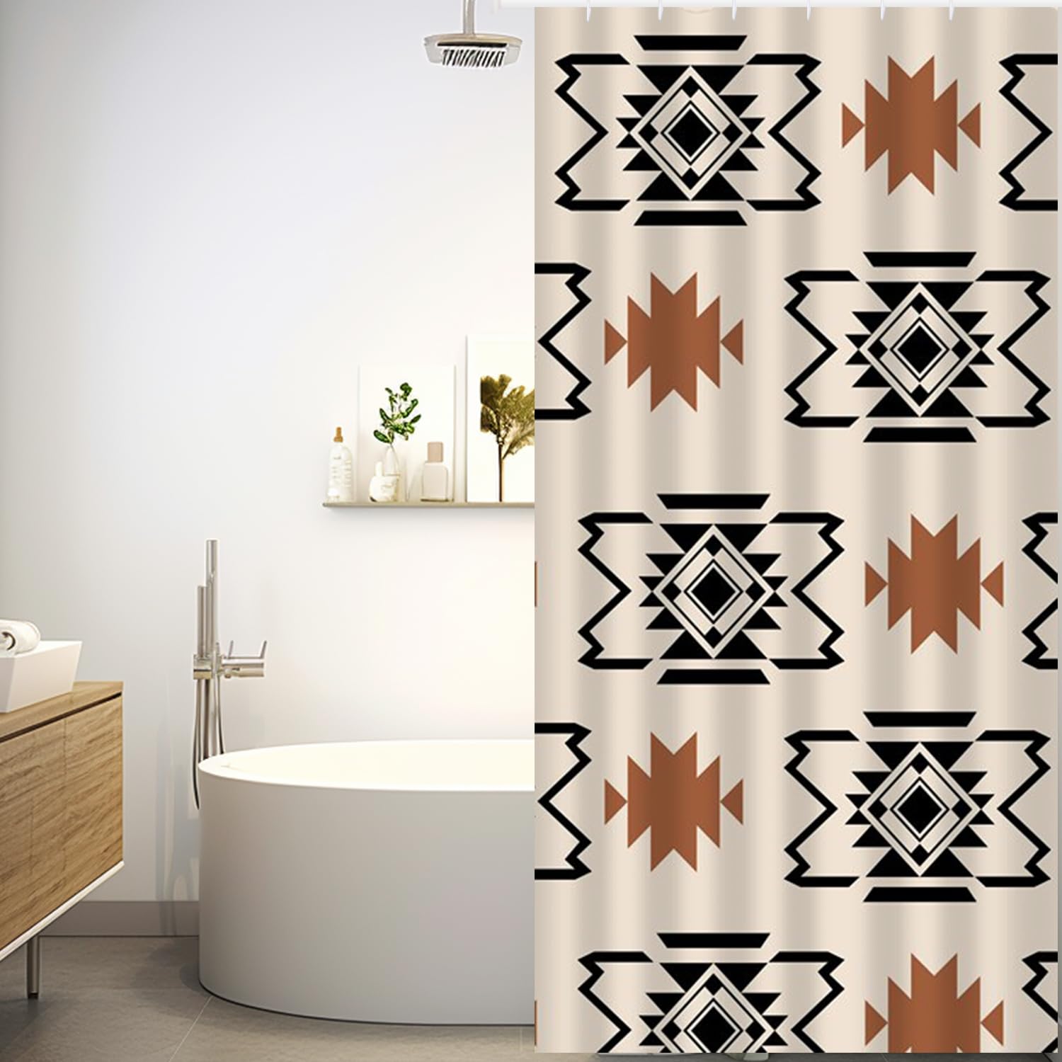 She Love Western Aztec Shower Curtain Boho Abstract Pattern Geometric Vintage Shower Curtain With Hooks 36X72 Inch Waterproof Po