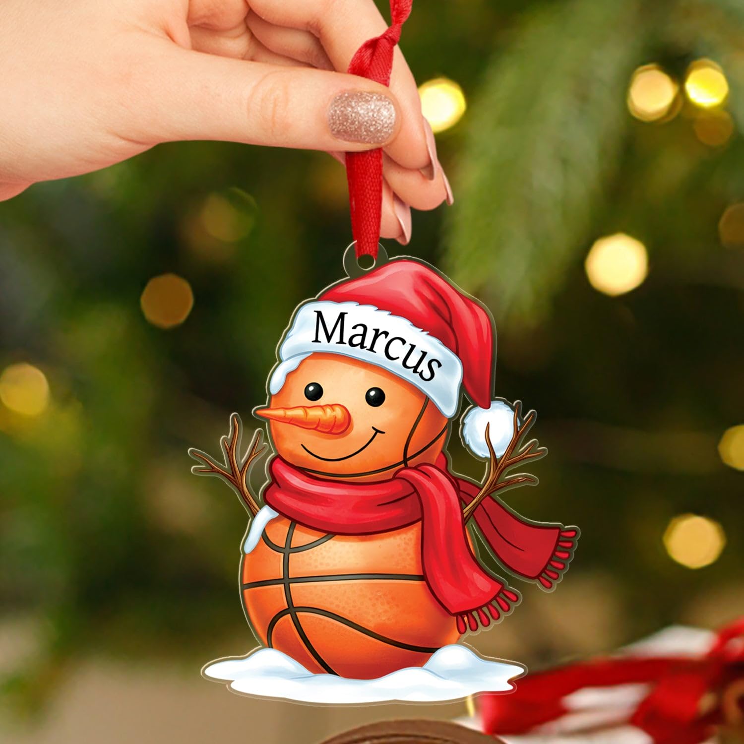 Snowman Basketball Shaped Christmas Ornament 2025, Personalized Basketball Acrylic Christmas Ornament Gift for Friends Sport Fan