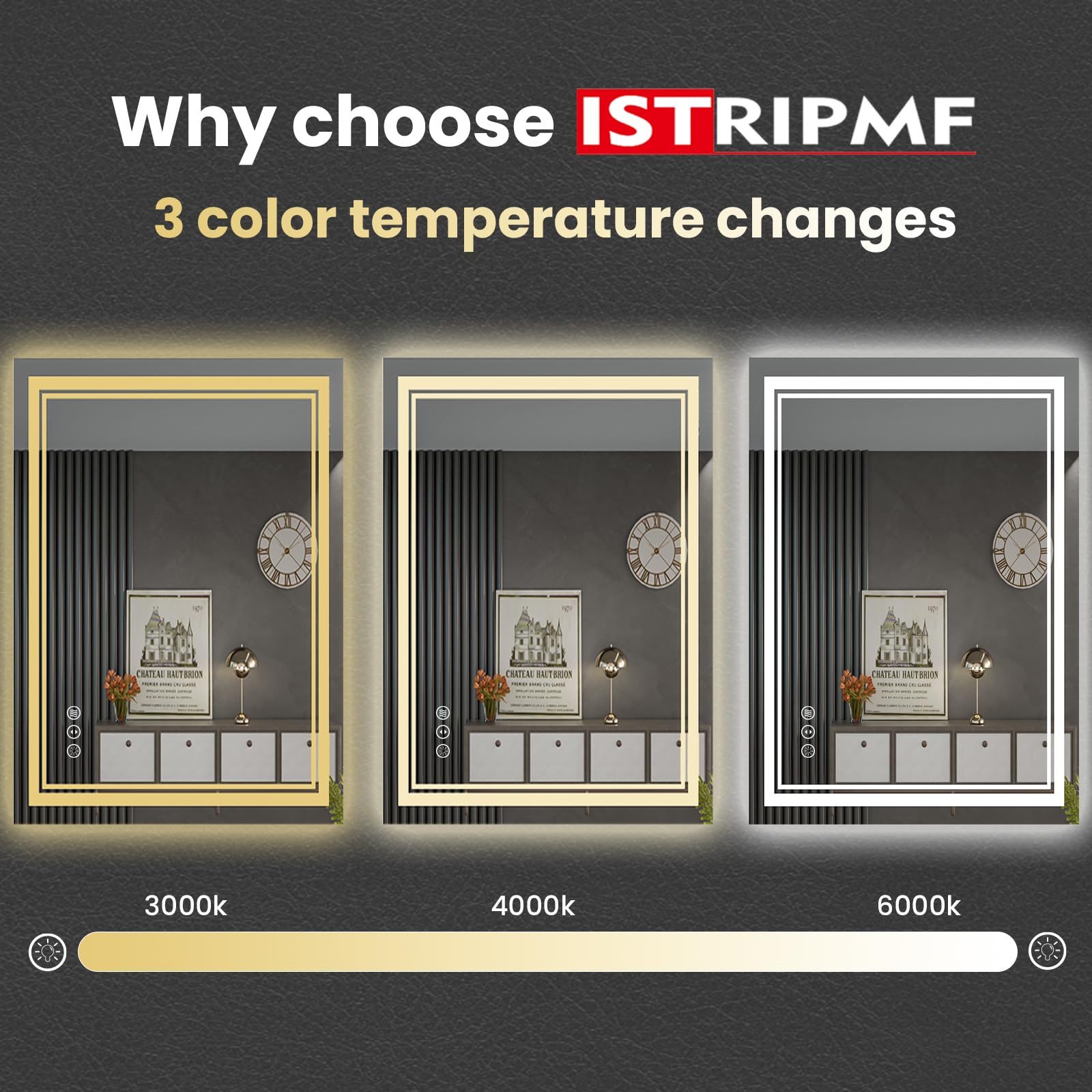 Istripmf 24 X 28 Inch Led Bathroom Mirror, Front Light And Backlit Anti-Fog Dimmable Memory Lighted Vanity Mirror, Shatterproof