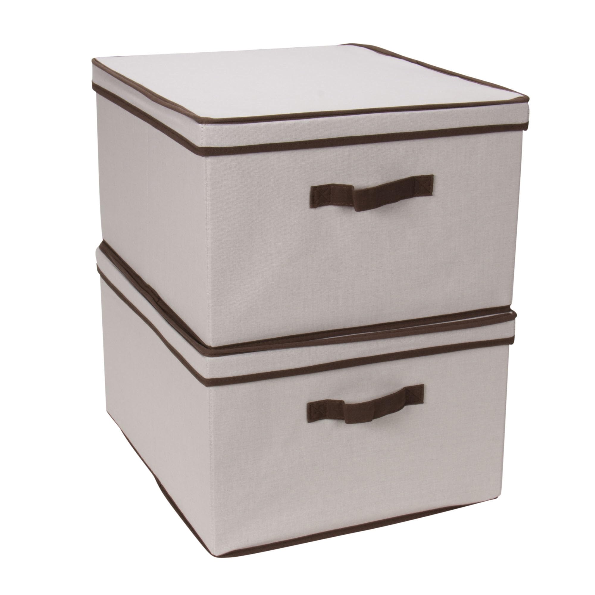 Household Essentials 515 Storage Box With Lid And Handle- Natural Beige Canvas With Brown Trim- Jumbo
