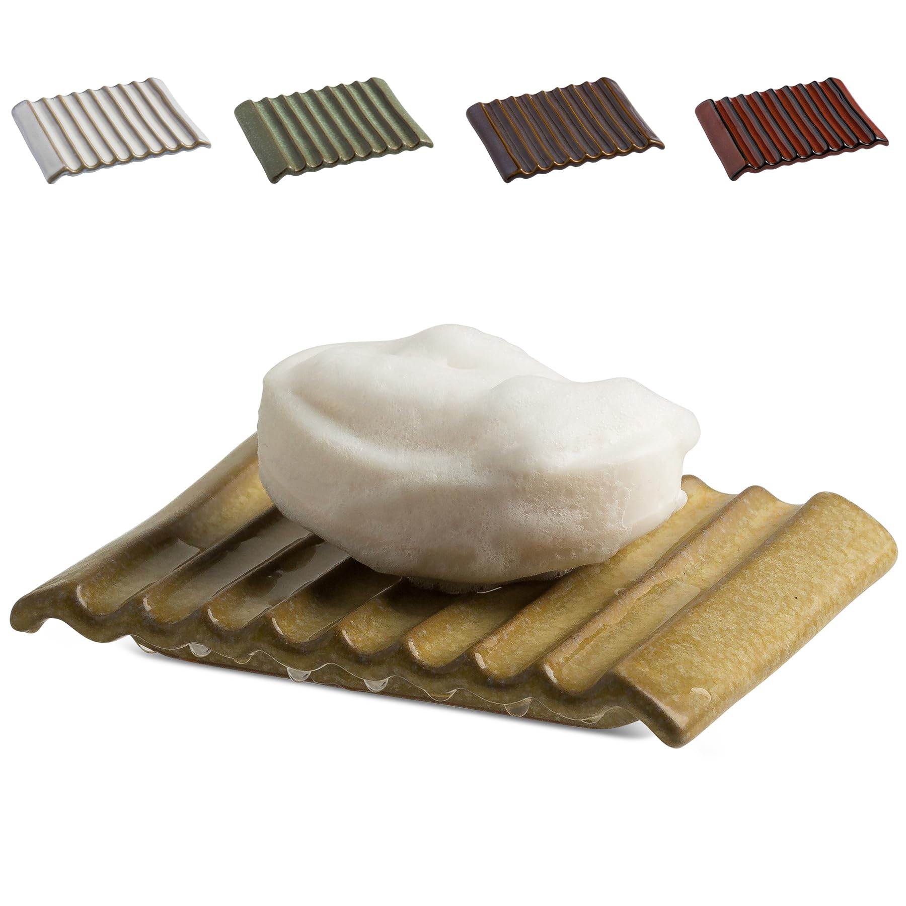 Soap Holder For Countertop With Self Drain, Ceramic Bar Soap Dish For Sink, Japanese Soap Saver For Shower, With Self Drain, Lif