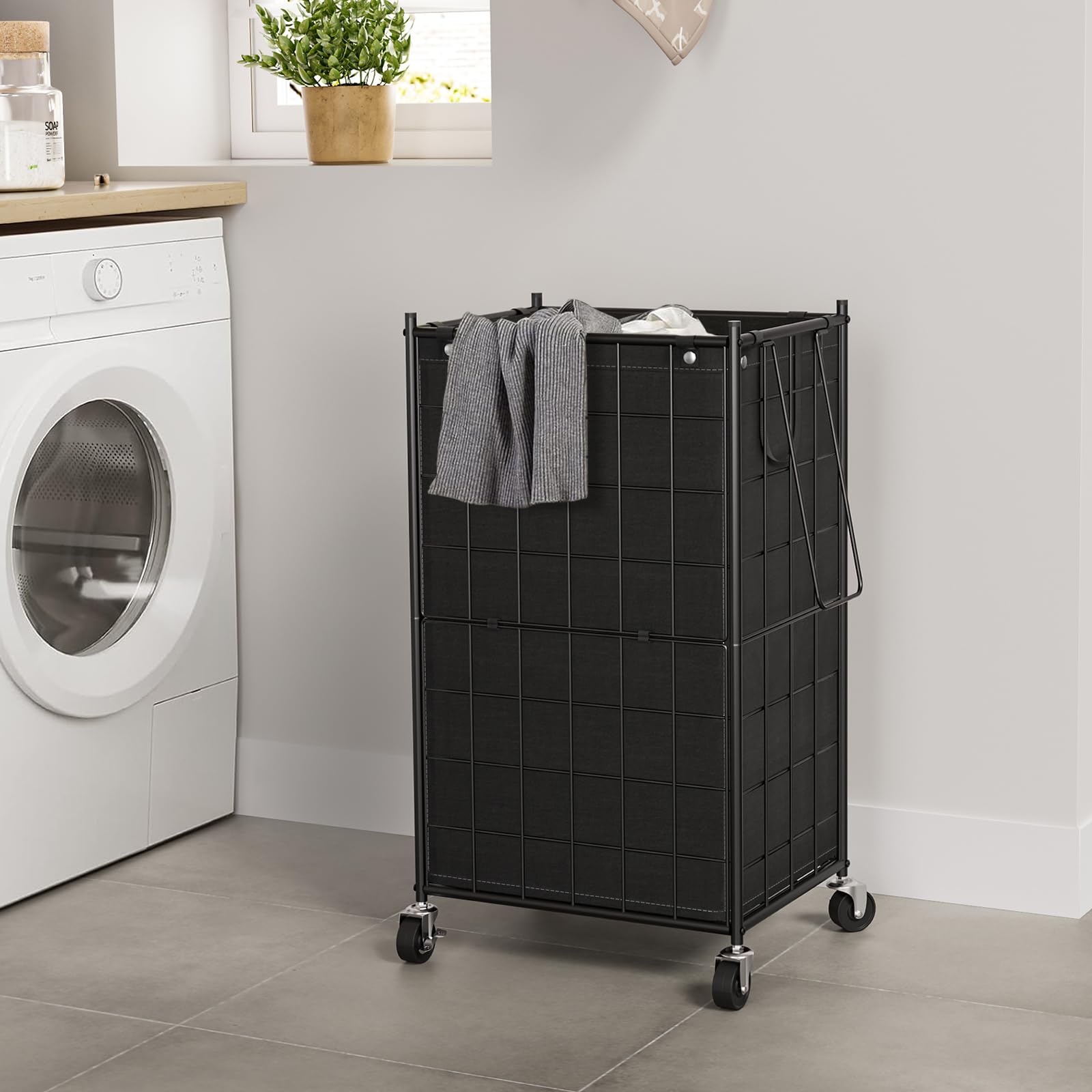 Wowlive Laundry Hamper With Wheels,Metal Wire Frame Rolling Laundry Basket With Removable Bag,100L Dirty Clothes Hamper Organize