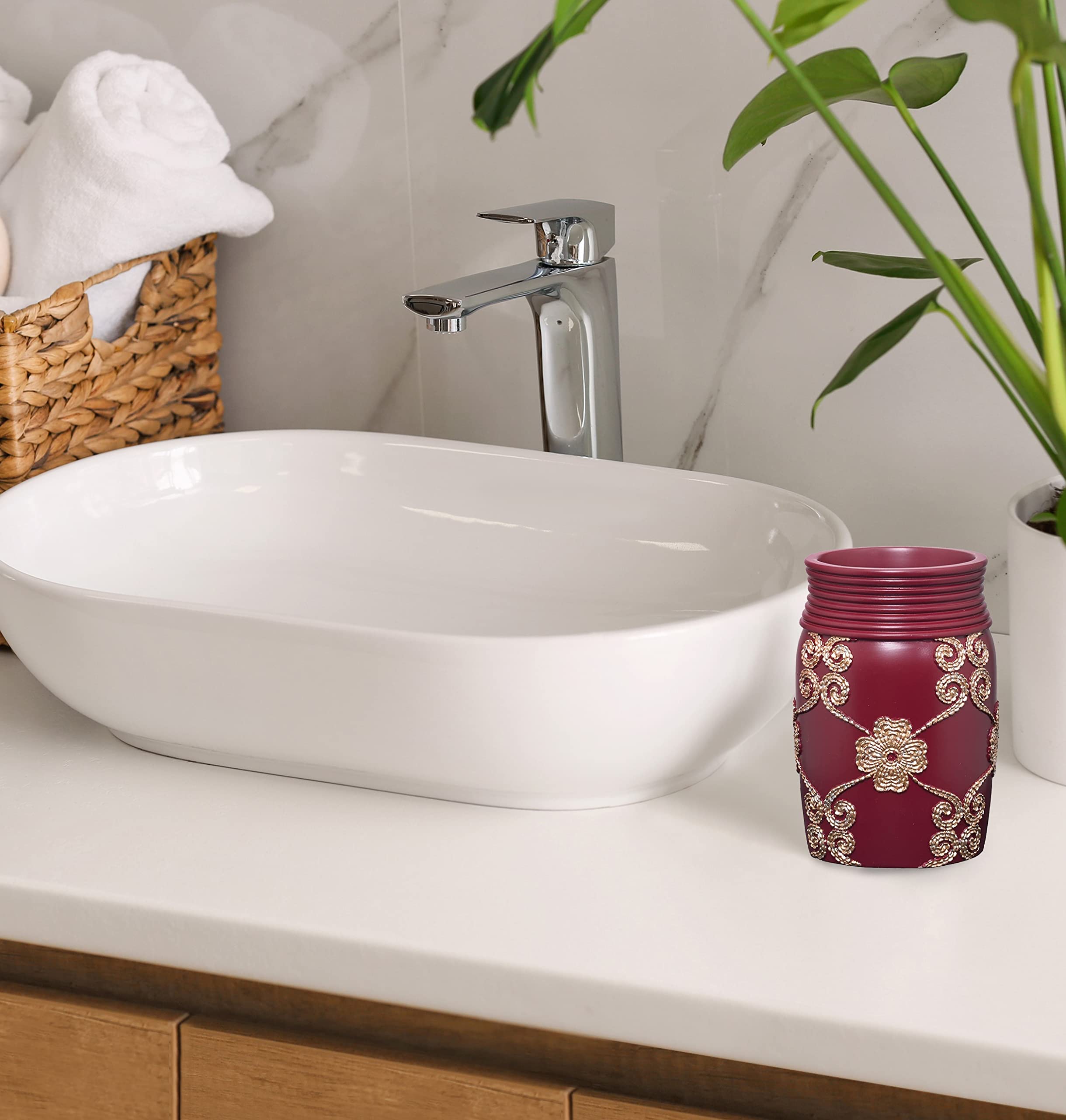 Popular Bath Tumbler, Vlegant Rosa Collection, Burgundy/Gold