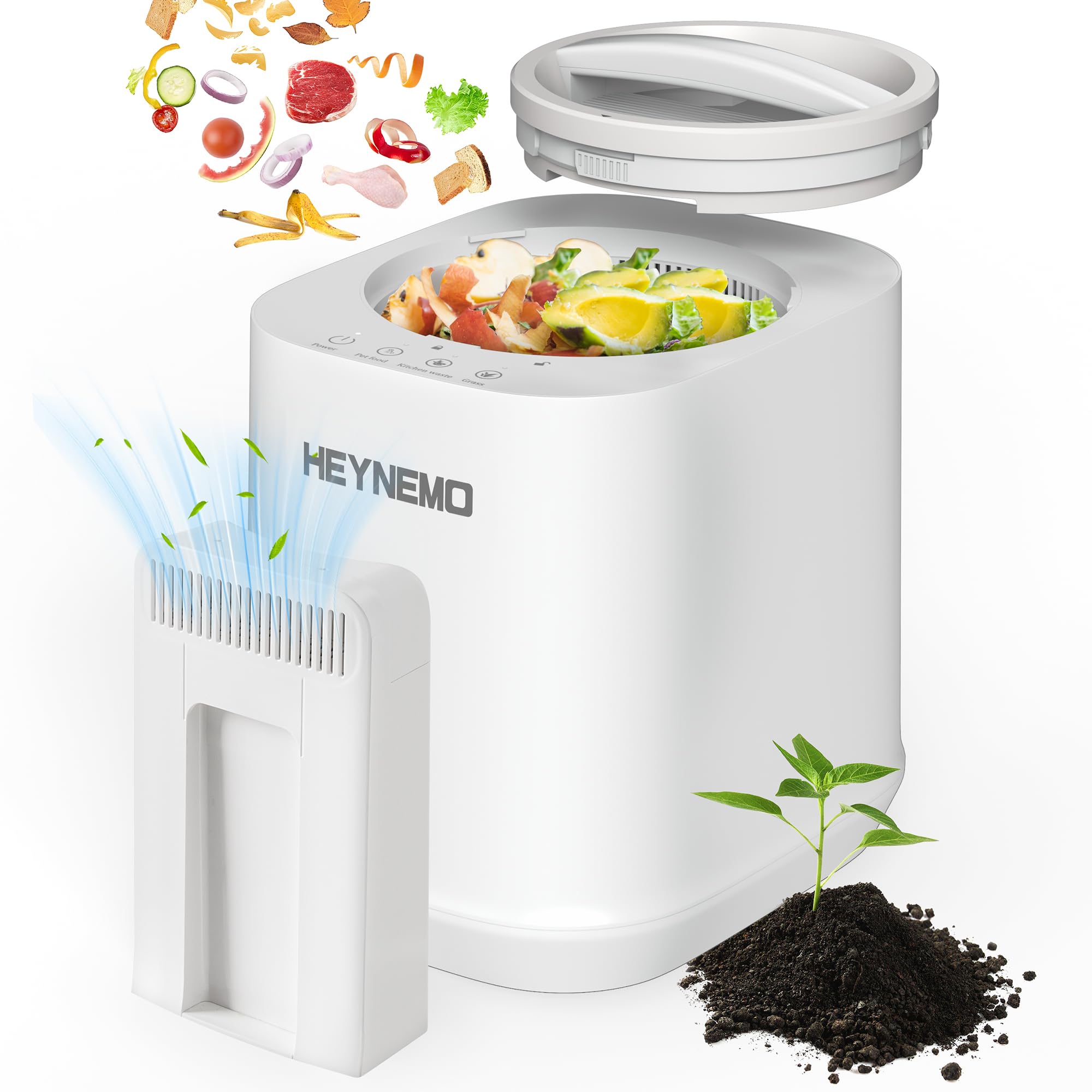 HEYNEMO 4L Electric Composter for Kitchen, Smart Compost Bin Outdoor/Indoor, Odorless Auto-Cleaning Countertop Composter Kitchen