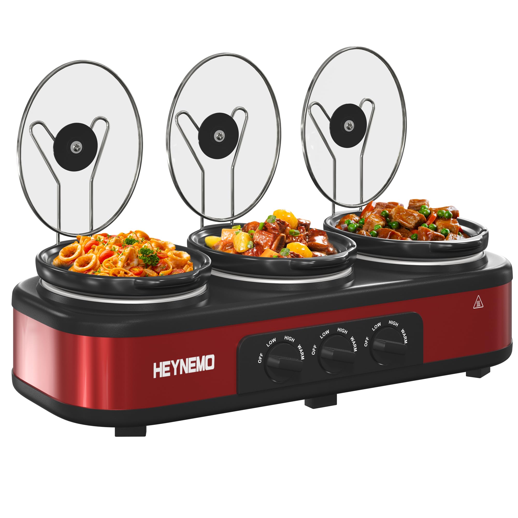 Triple Slow Cooker, 3 x 1.5 QT Portable Small Dual Crock Cooker, Buffet Servers and Warmers Dishwasher Safe, Removable Ceramic P