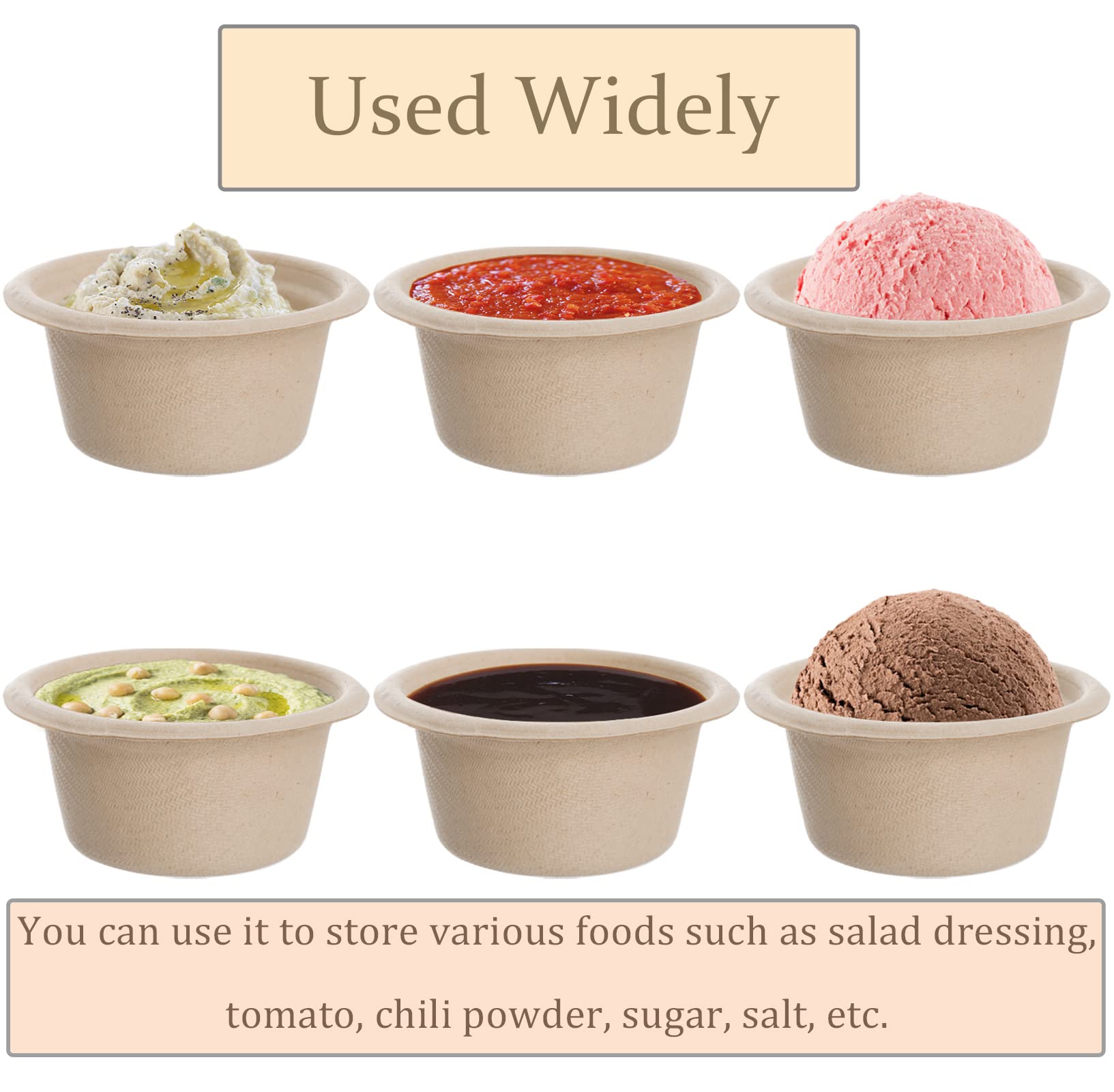 Yesland 200 Pack 2 Oz Natural Bagasse Fiber Cups With Lids, Paper Tasting Cups Disposable Sample Food Cup, Compostable Sauce Con