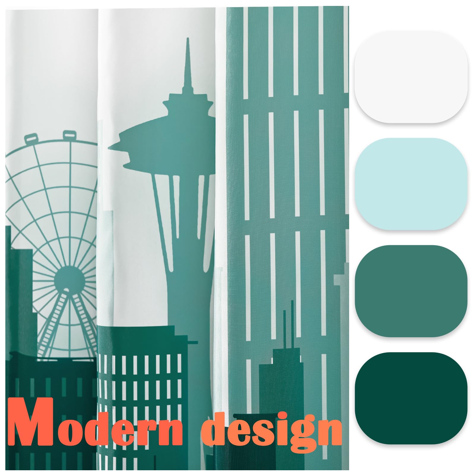 Jinchan Teal And White Ombre Shower Curtain City Skyline Unique Design Shower Curtains For Bathroom Modern Luxury Cityscape Wate