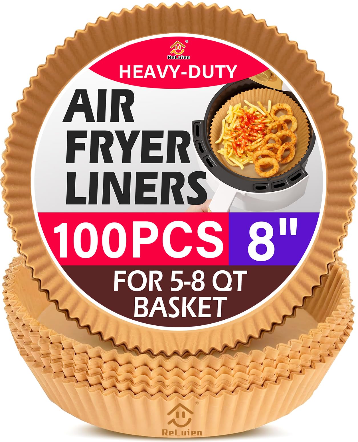 Air Fryer Paper Liners, 100PCS Non-stick Oil Resistant Air Fryer Parchment Paper Liners, 8 Inch Air Fryer Liners Disposable, Rou