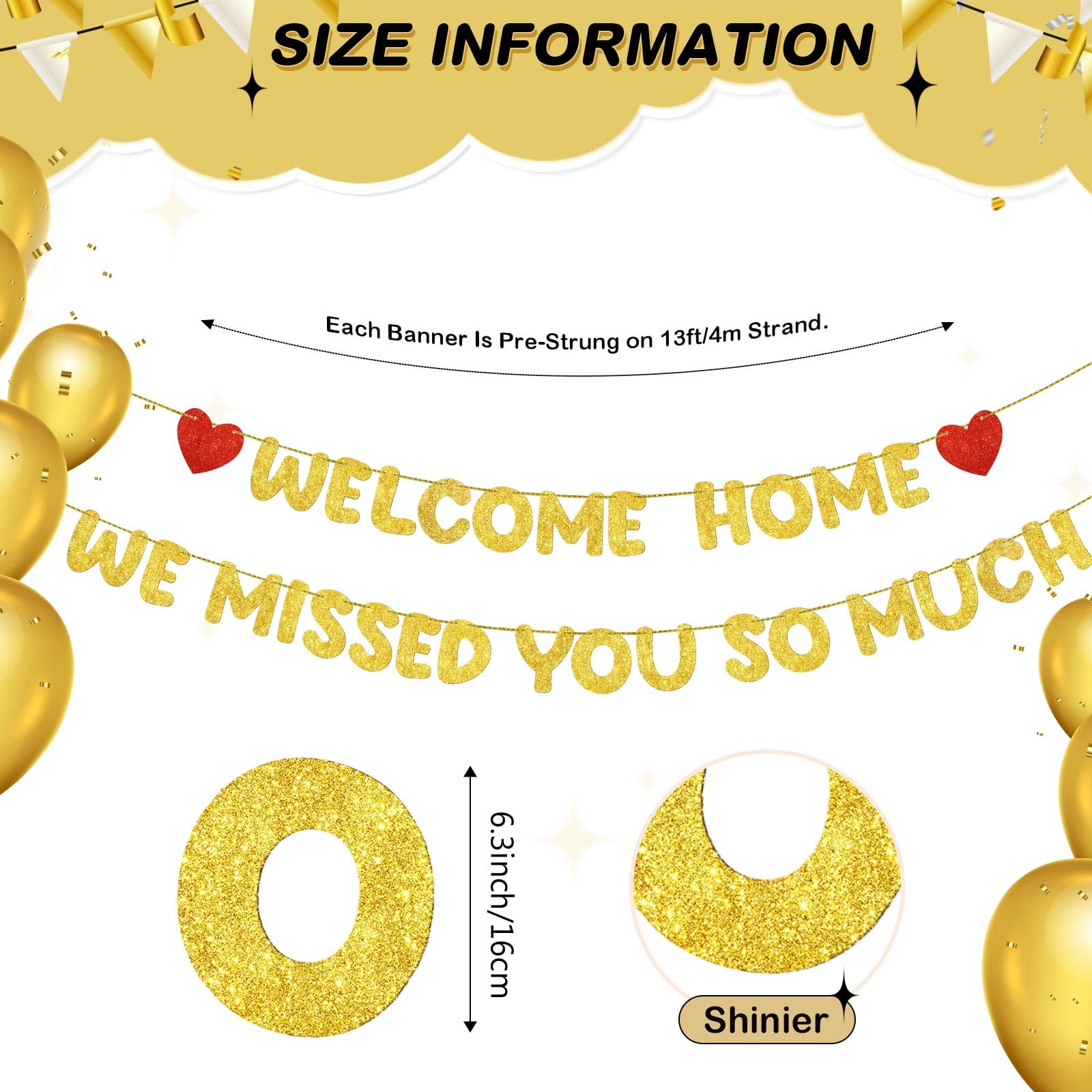 Fulmoon Pre Strung Welcome Home We Missed You So Much Banner Glitter Welcome Home Sign for Party Decorations Military Army Retur