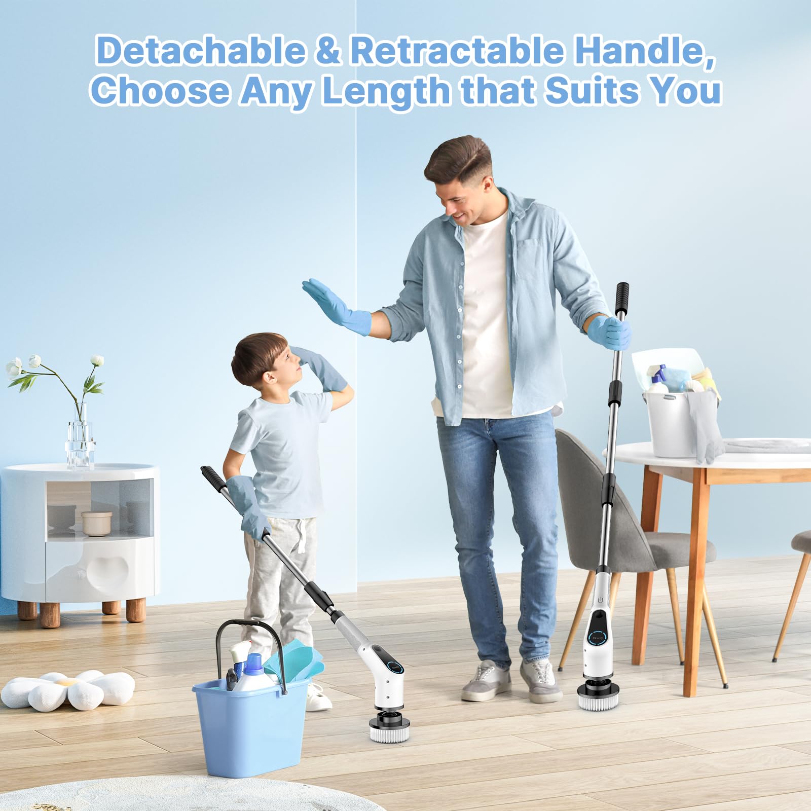 Dovety Cordless Electric Spin Scrubber with 8 Brush Heads, Adjustable Speed, White, Model CB-02