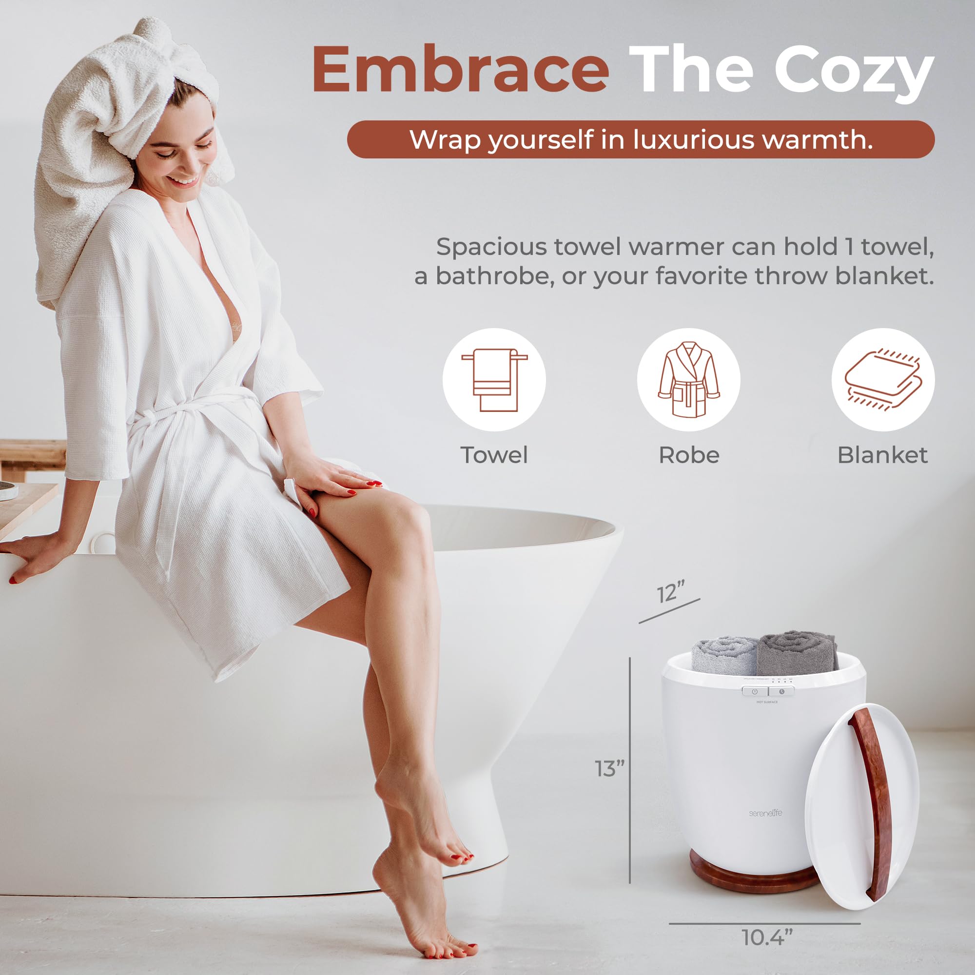Serenelife Counter Towel Warmer Bucket - With Customized Fragrance For Spa And Bathroom, Luxury Towel Heater, Auto Shut Off, Fit