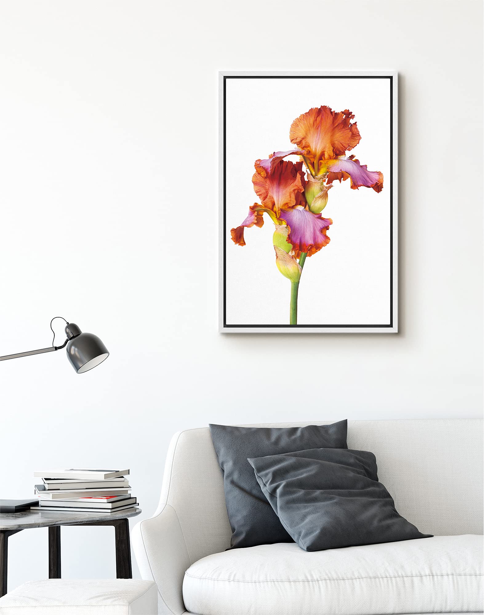 Signford Framed Canvas Print Wall Art Multicolor Neon Monkshood Flowers Botanical Plants Illustrations Realism Contemporary Clos