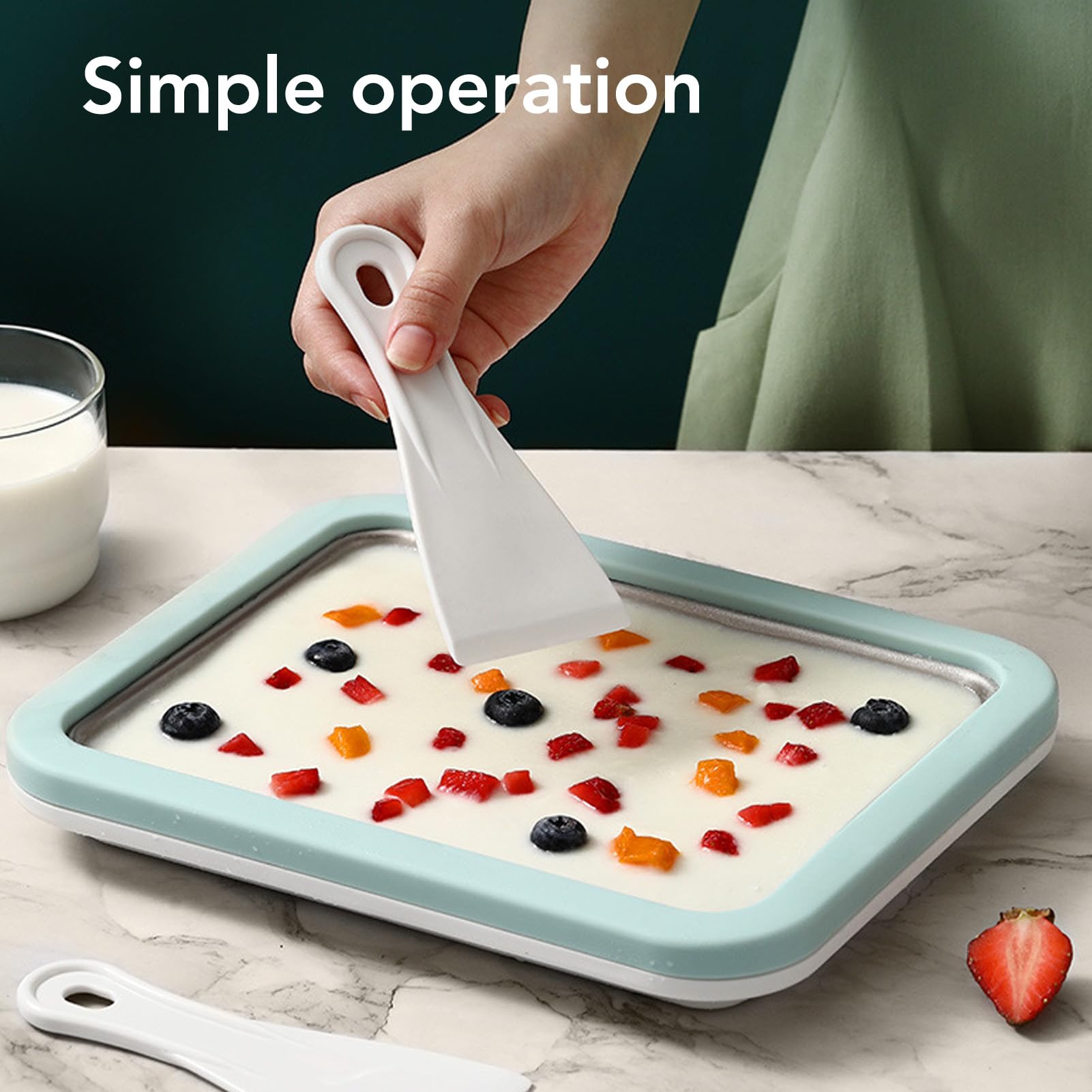 Fdit Ice Cream Maker - Stainless Steel Cold Pan for Rolled Ice Cream, DIY with 2 Spatulas, Model Fditgec13yb6oa