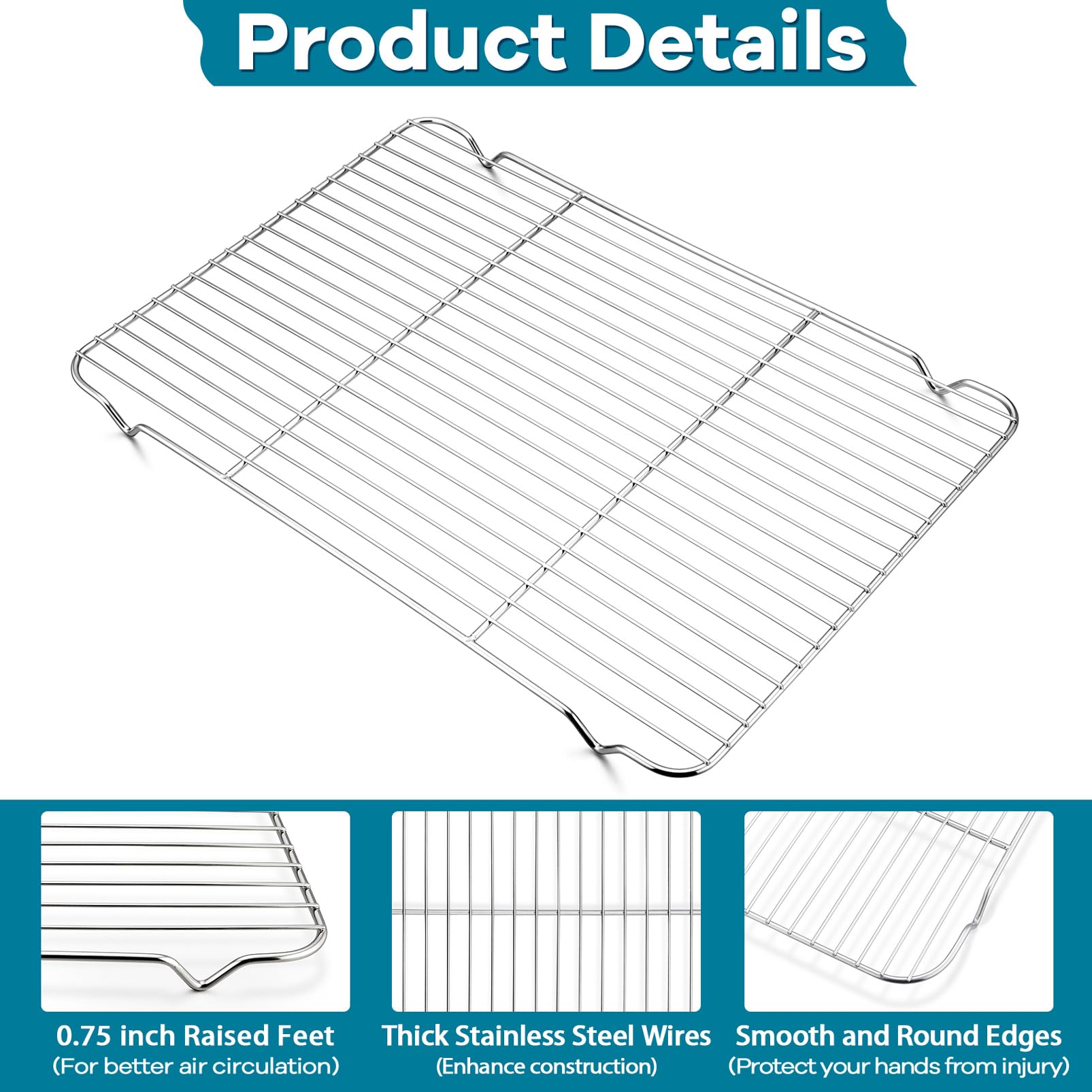 P&P Chef Baking Rack Cooking Rack Set Of 2-16.6''X11.5, Stainless Steel Wire Cooling Drying Roasting Rack, Fits Half Sheet Cooki