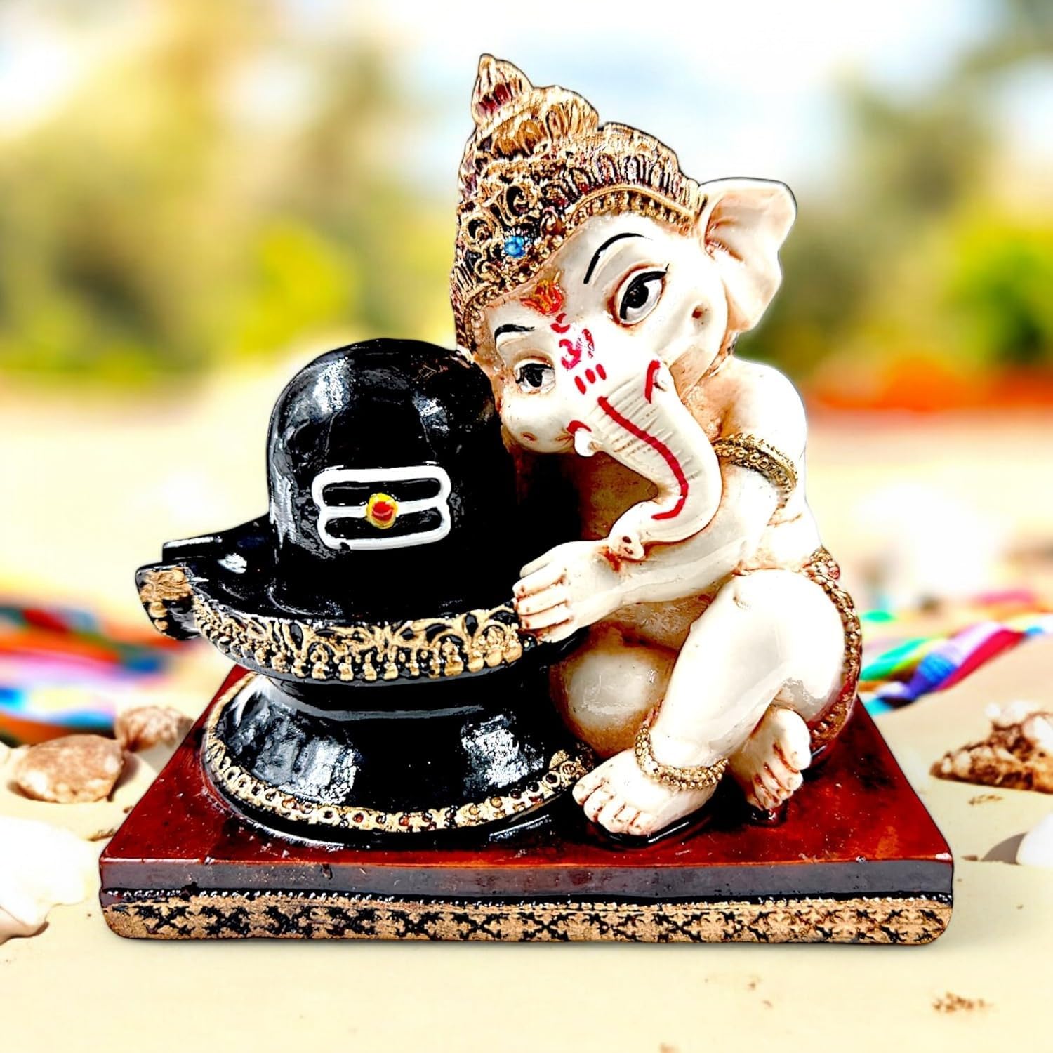 Ani Divine Colorful Mahadev Shivling With Ganesh Idol Statue For Home Puja, Temple, Car Dashboard