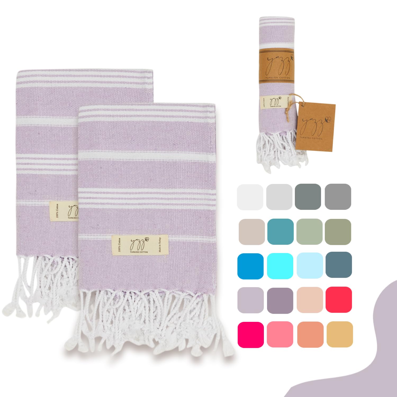 Yazz Turkish Cotton Hand Towels - Set Of 2 | 18'' X 30'' Inches | Decorative Peshtemal Cotton Hand Towels For Kitchen, Bath, Gue