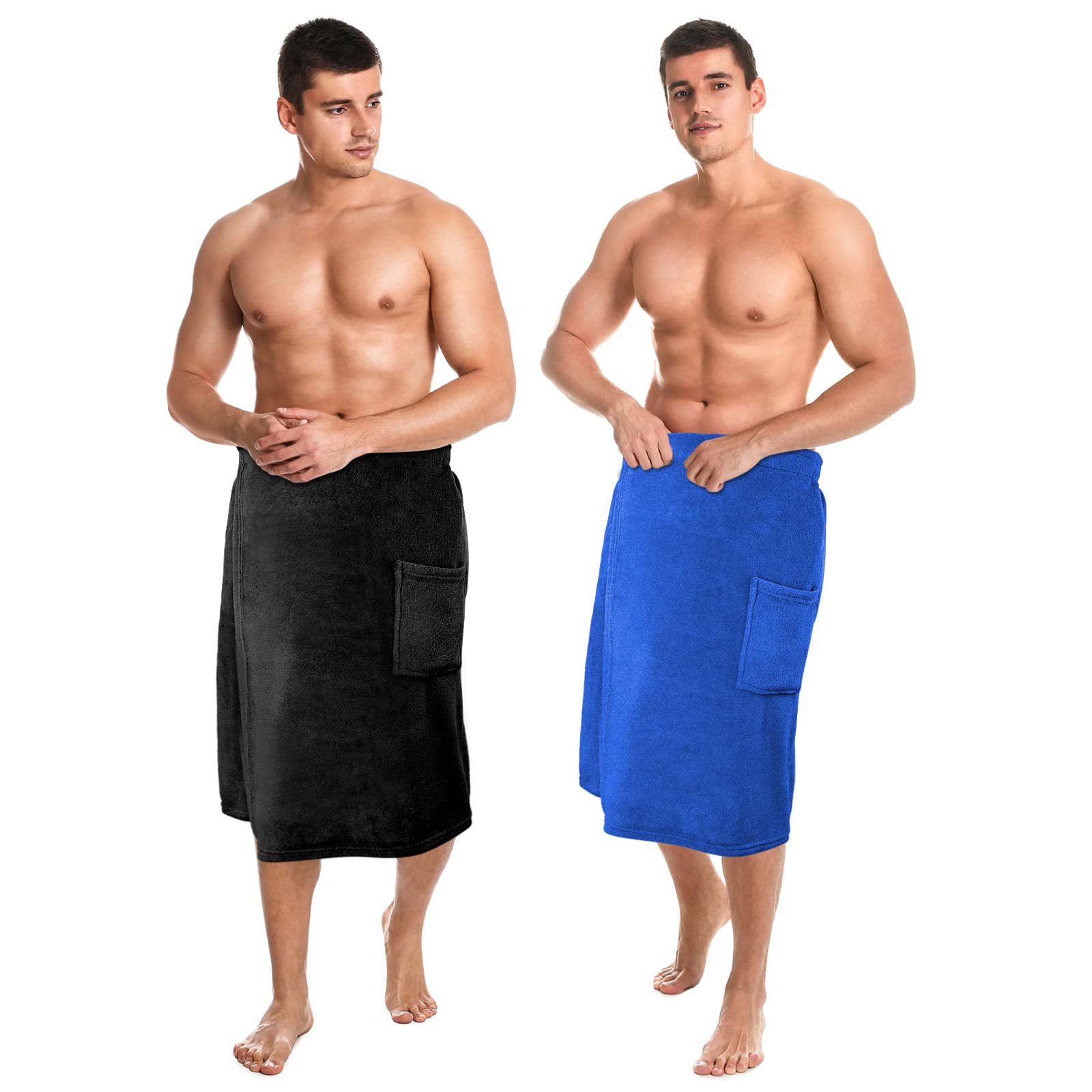 Tudomro 2 Pcs Mens Bath Wrap Towel X-Large Shower Adjustable Terry Body Spa Towel with Pocket After Shower Wrap for Men Gift Sp