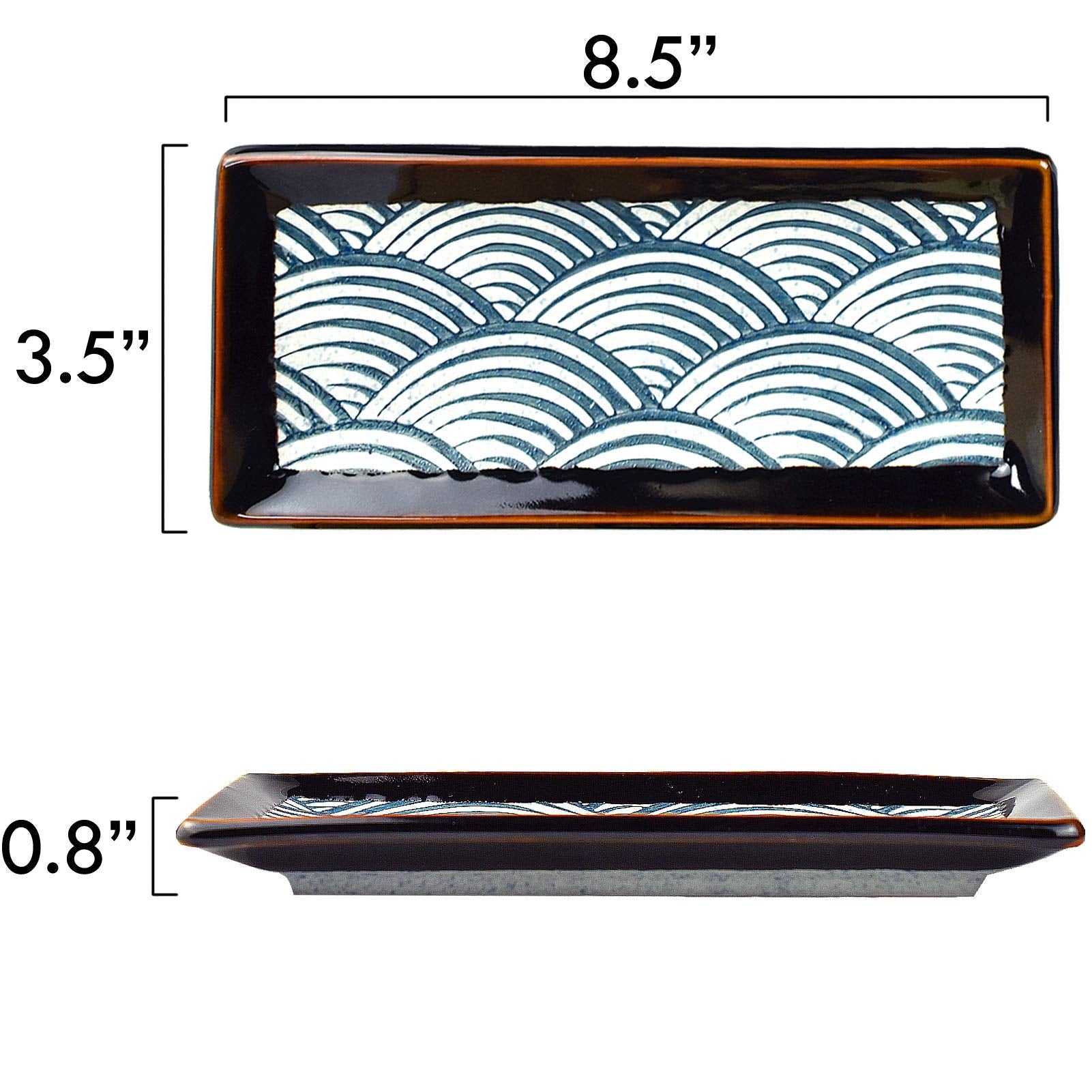 Artcome 8 Piece Japanese Style Ceramic Sushi Plate Dinnerware Set For Wedding Housewarming - 2 Sushi Plates, 2 Sauce Dishes, 2 P