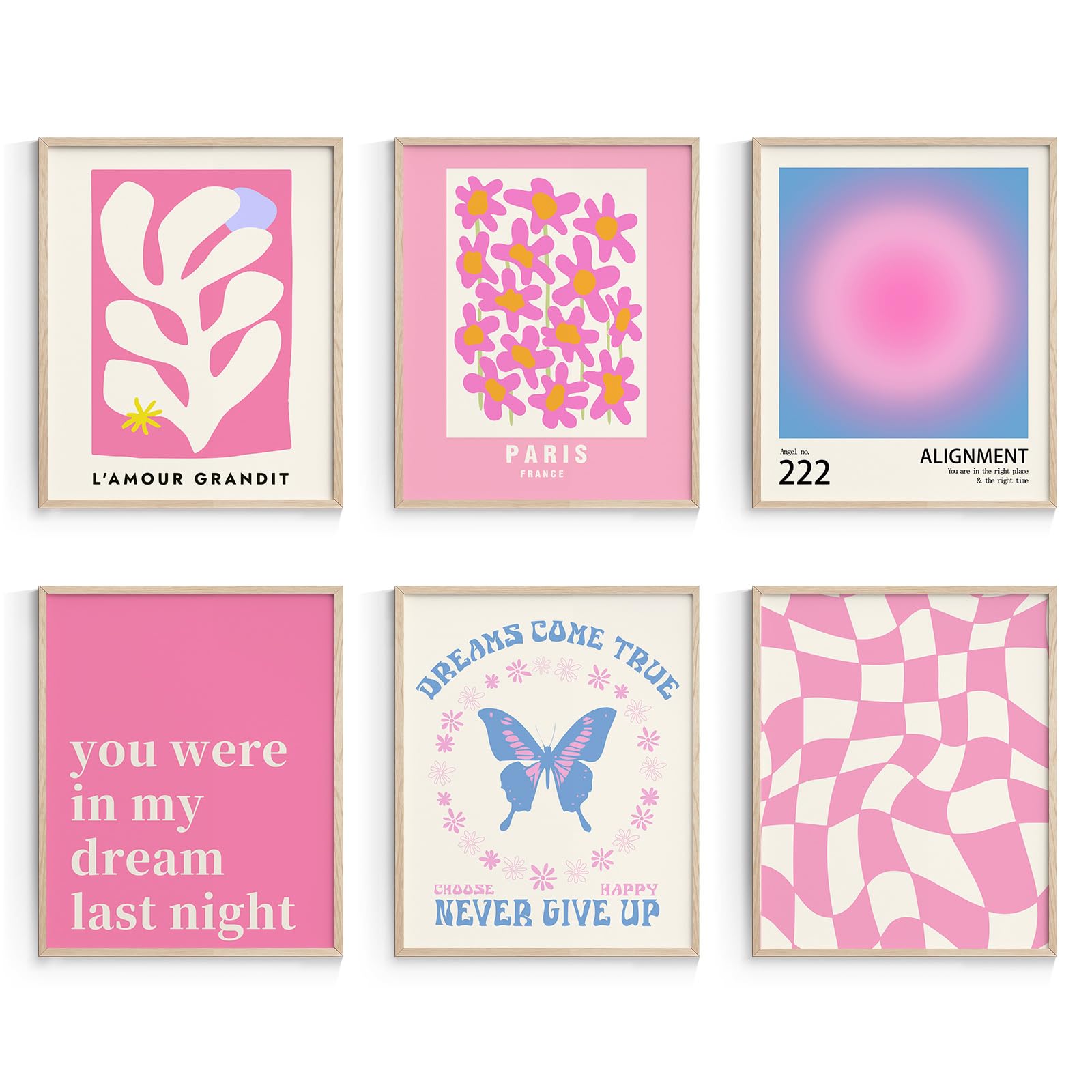 Habseligkeit Pink Wall Art Prints, Gradient Wall Posters, Buttefly Wall Art, Pink Room Decor For Grils Aesthetic Bedroom 8X10Inc