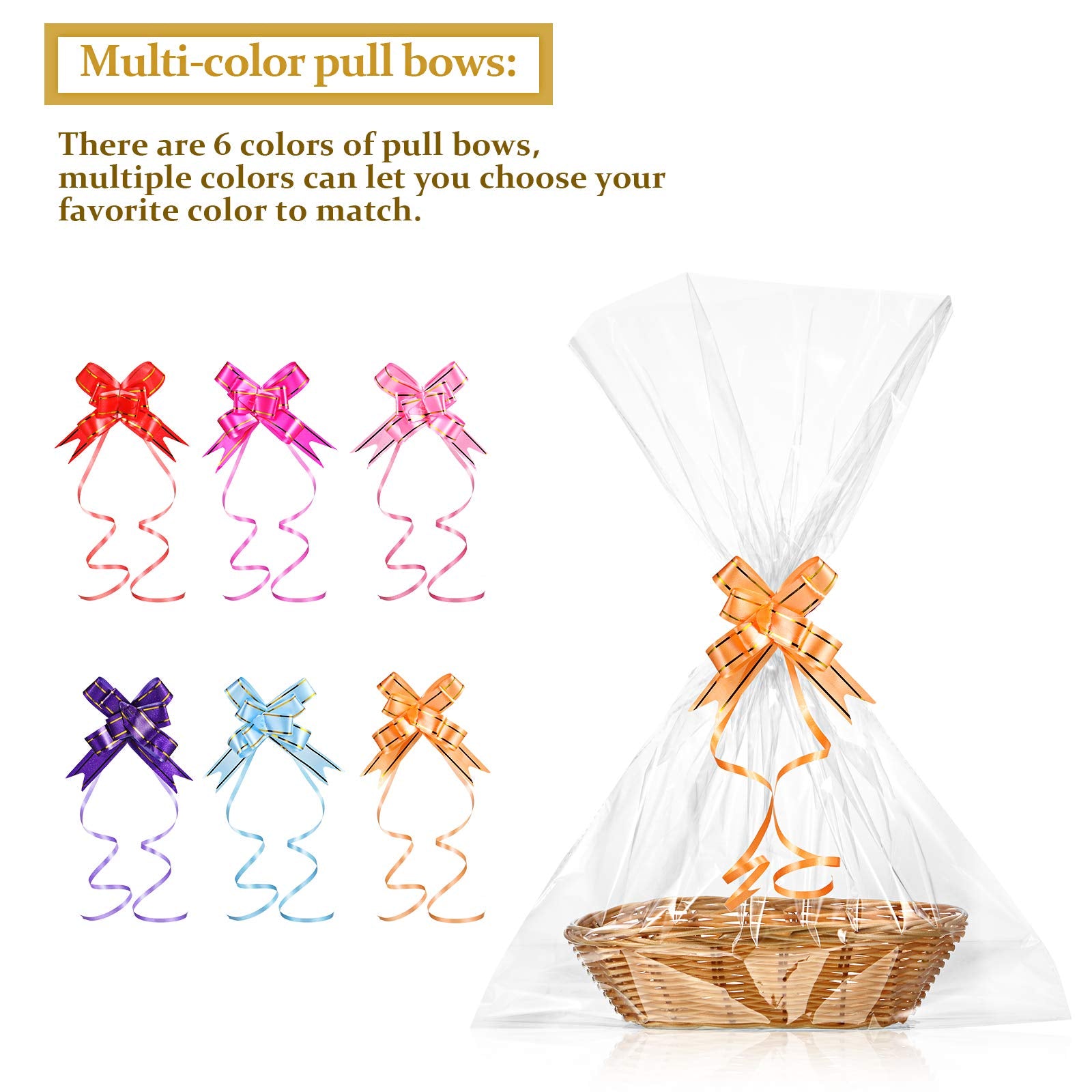 12 Pieces Oval Basket Food Storage Basket Woven Empty Basket Fruit Basket Gift Baskets With 60 Colorful Pull Bows And 30 Clear G