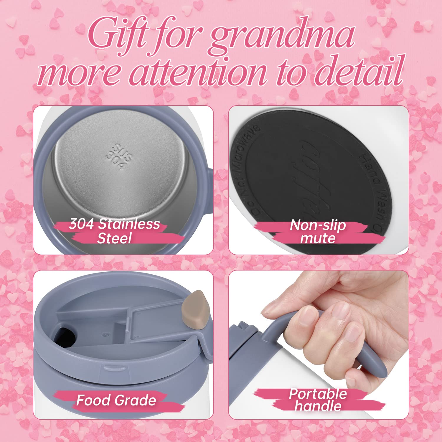 WUJOMZ Grandma Gifts  Gifts for Grandma and Women Best Grandma Ever Coffee Mug  Insulated Travel Tea Mug with Handle And Lid  Grandma Mug for Birthday Christmas Mothers Gifts Day.